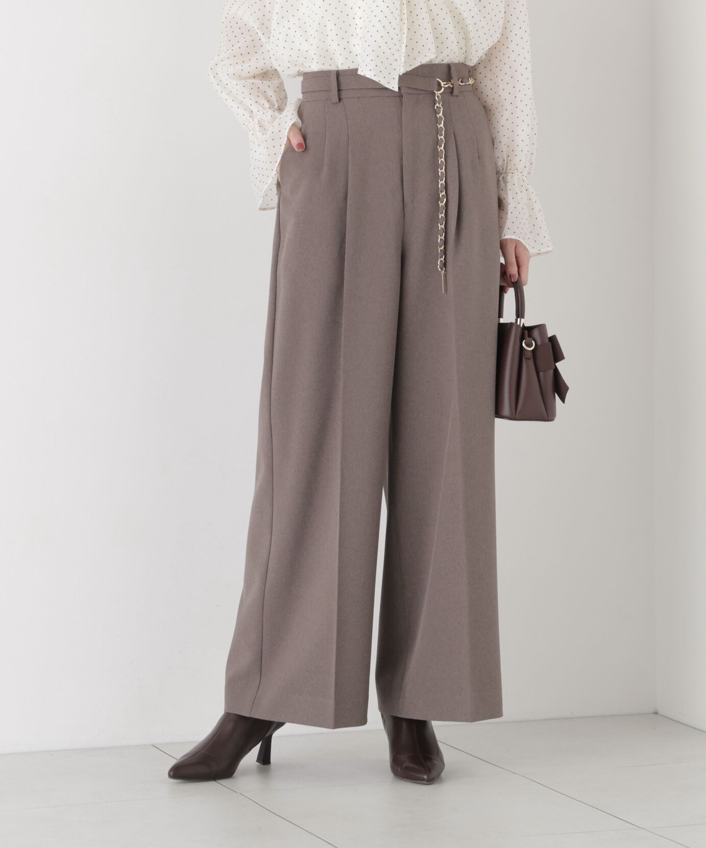 PROPORTION BODY DRESSING「チェーンベルト付きワイドパンツ」|その他|ブラウン