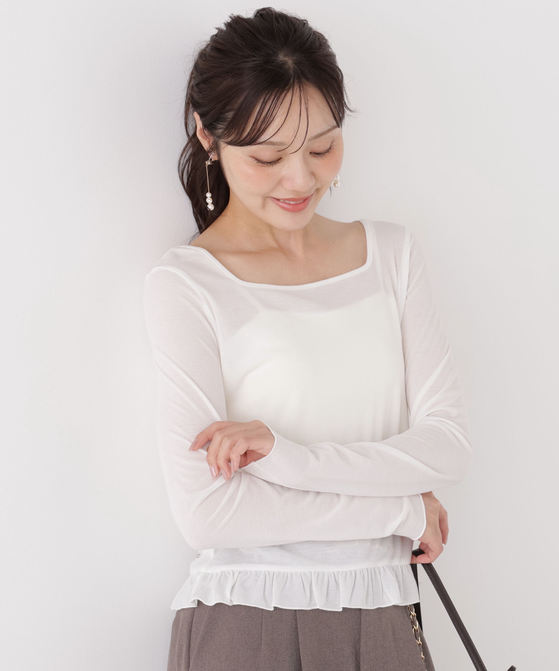 PROPORTION BODY DRESSING「＜a/mie＞前後2wayロングスリーブカットソー」|Tシャツ・カットソー|ホワイト
