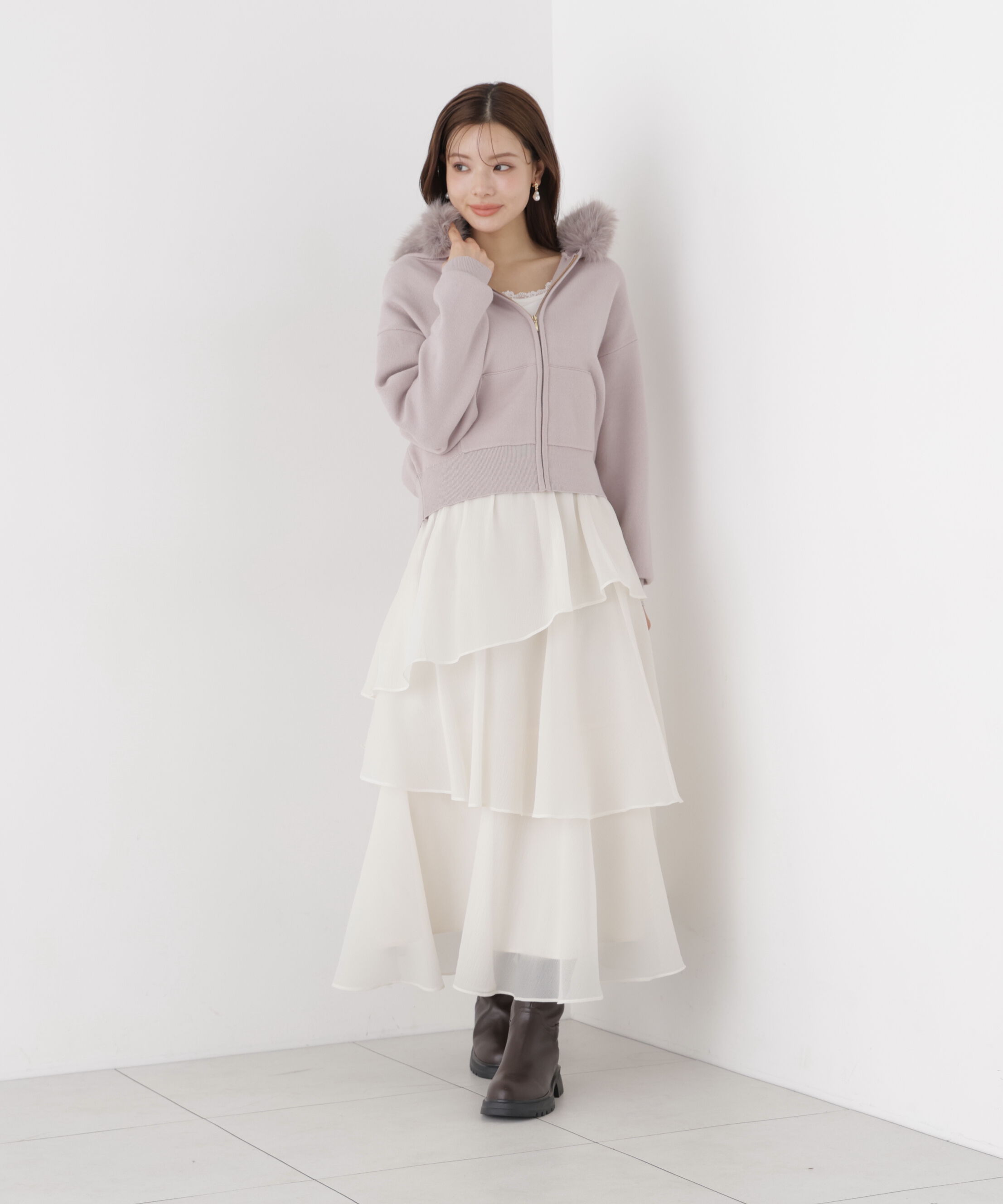 PROPORTION BODY DRESSING「フェイクファー付きニットパーカー 26AW」|ニット・セーター|