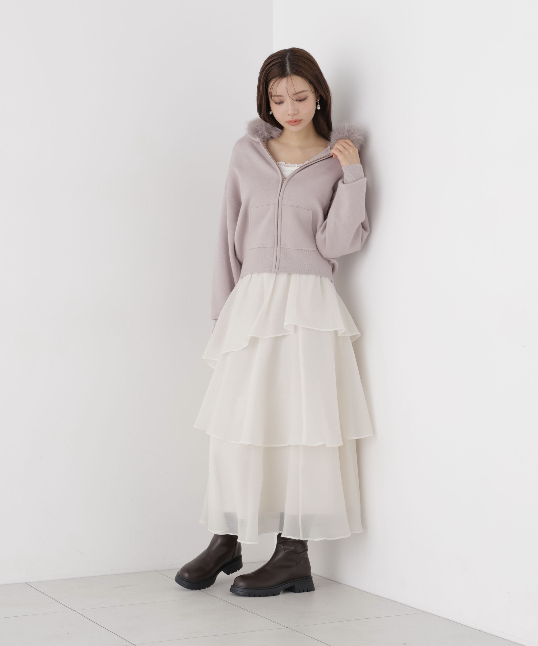 PROPORTION BODY DRESSING「フェイクファー付きニットパーカー 26AW」|ニット・セーター|