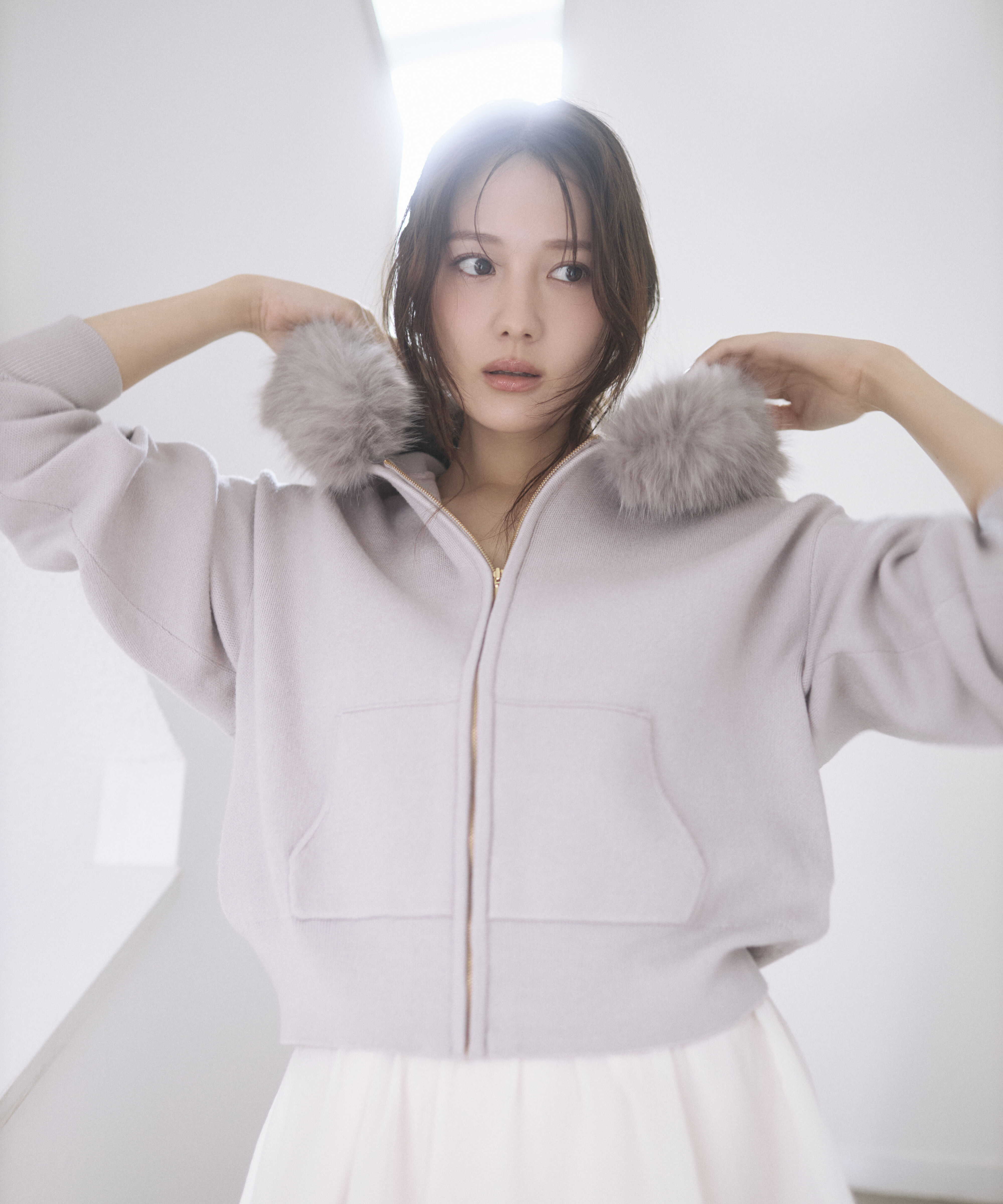 PROPORTION BODY DRESSING「フェイクファー付きニットパーカー 26AW」|ニット・セーター|