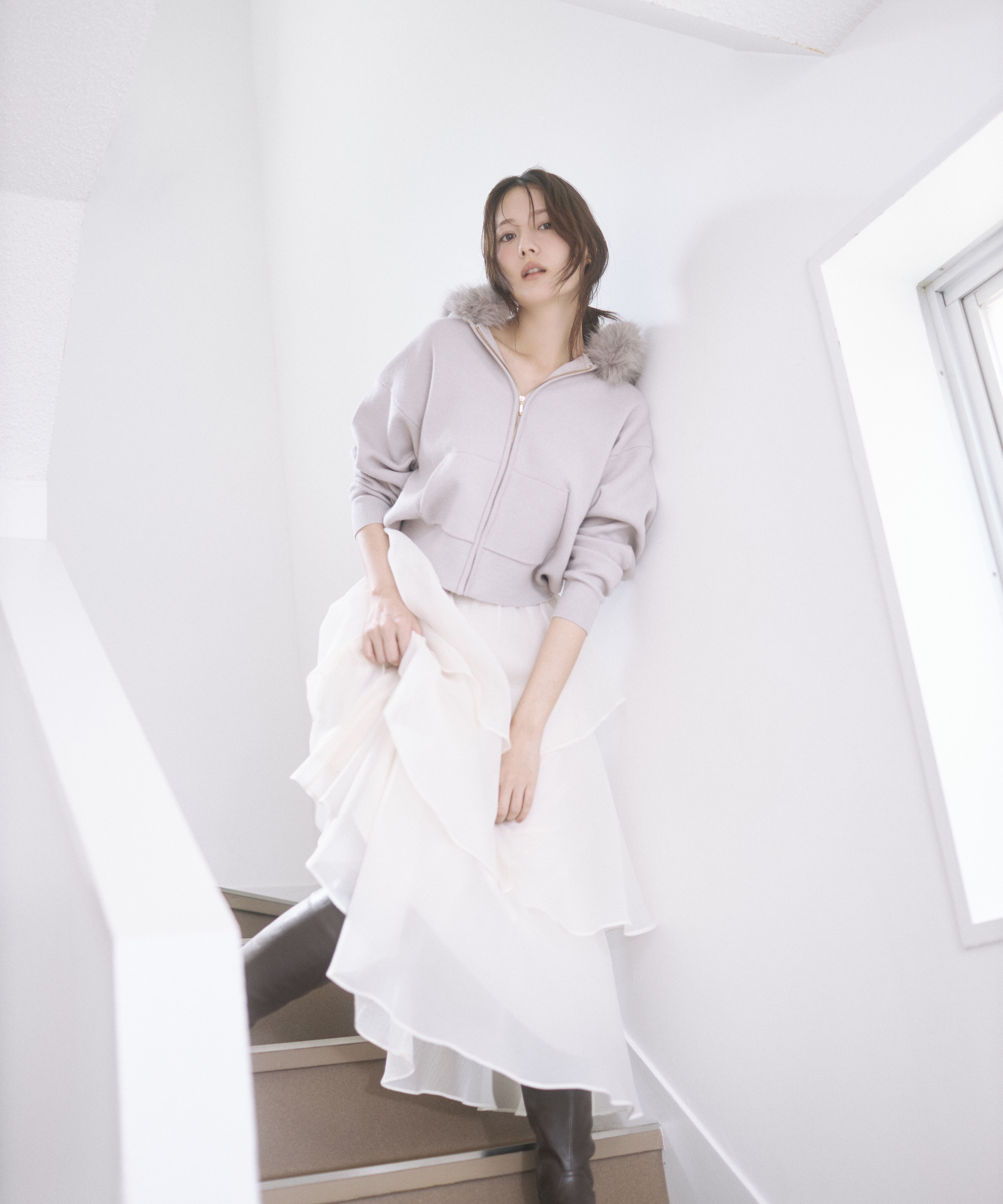 PROPORTION BODY DRESSING「フェイクファー付きニットパーカー 26AW」|ニット・セーター|