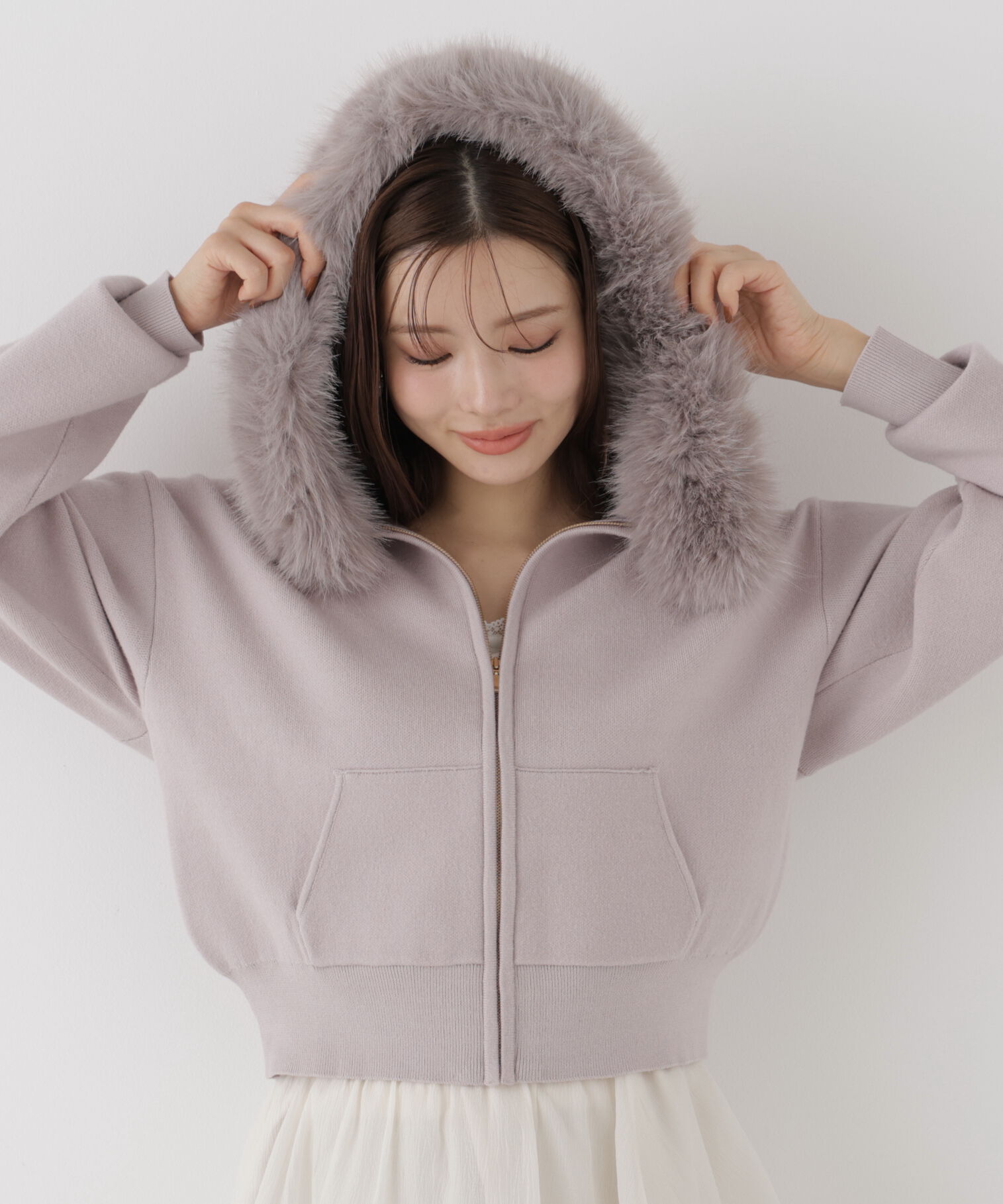 PROPORTION BODY DRESSING「フェイクファー付きニットパーカー 26AW」|ニット・セーター|