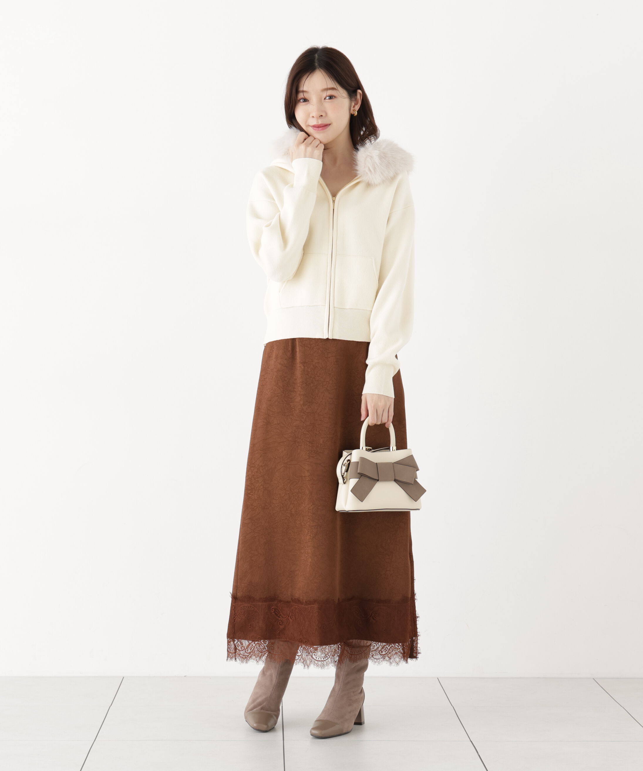 PROPORTION BODY DRESSING「フェイクファー付きニットパーカー 26AW」|ニット・セーター|
