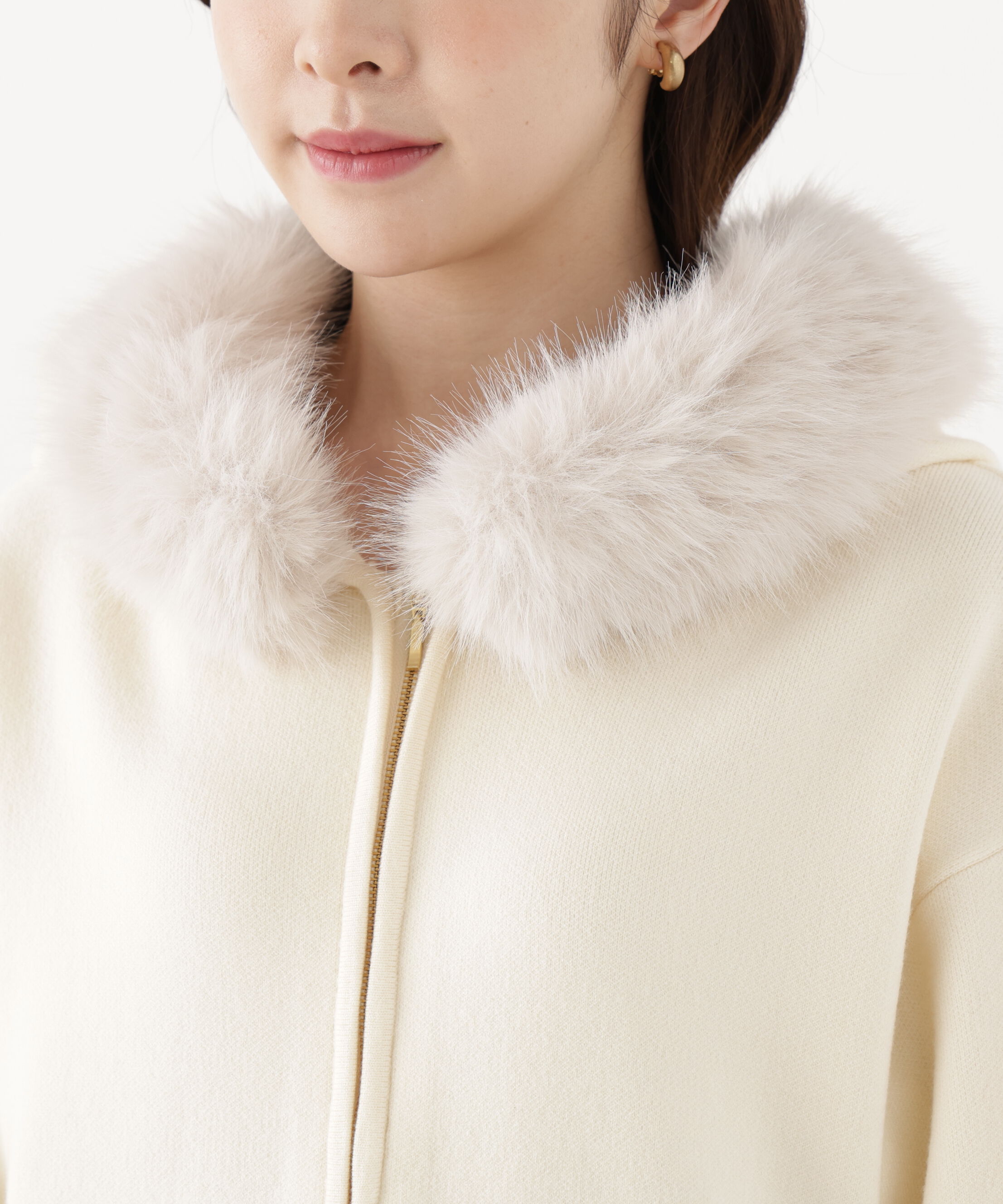 PROPORTION BODY DRESSING「フェイクファー付きニットパーカー 26AW」|ニット・セーター|