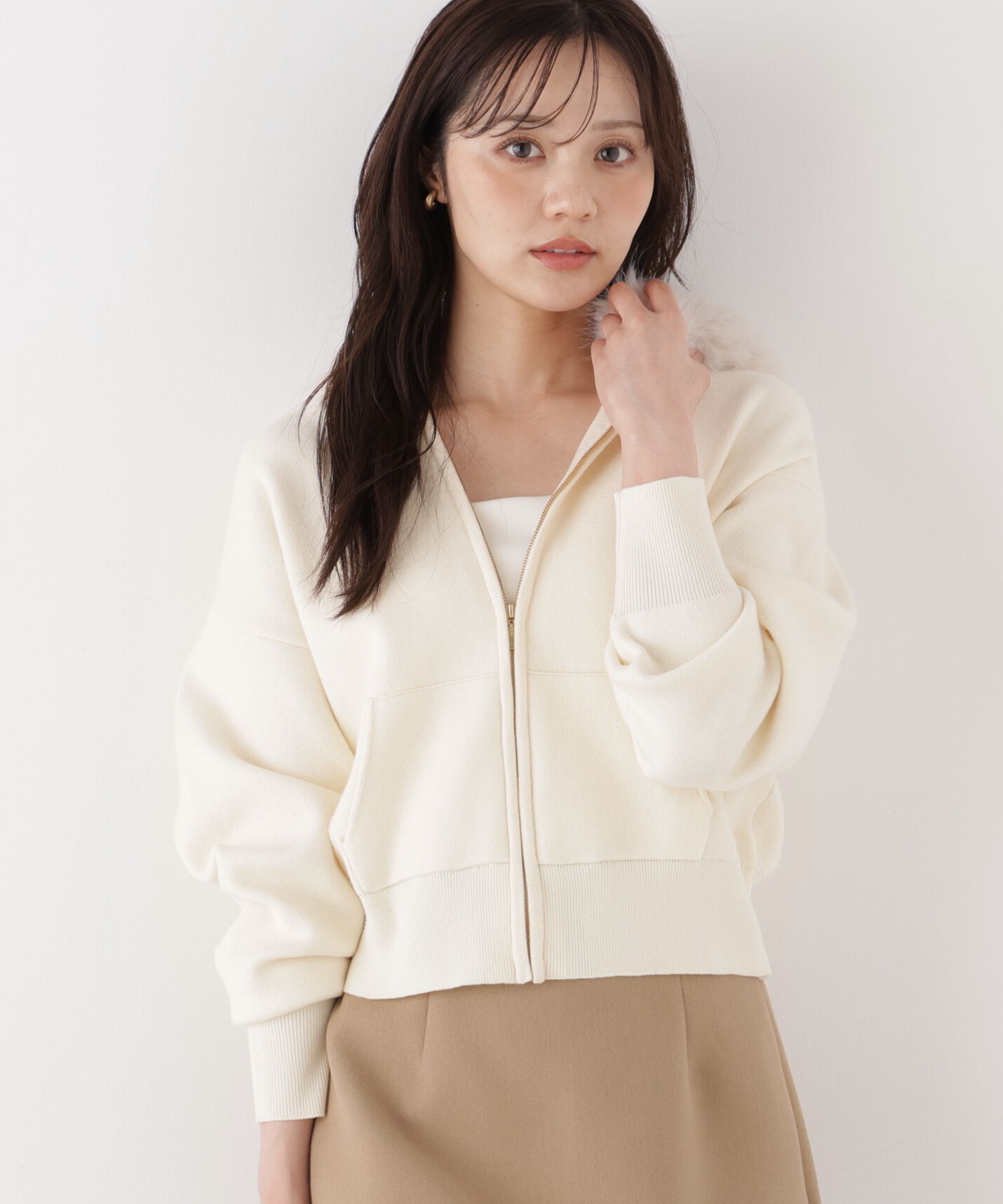 PROPORTION BODY DRESSING「フェイクファー付きニットパーカー 26AW」|ニット・セーター|