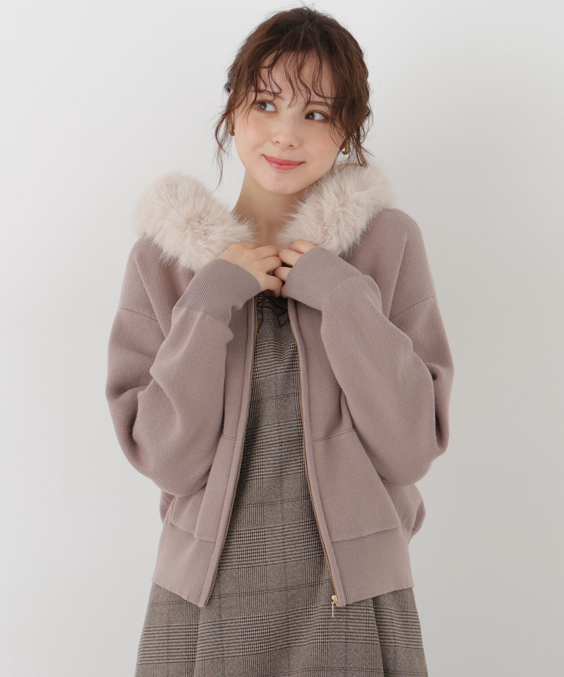 PROPORTION BODY DRESSING「フェイクファー付きニットパーカー 26AW」|ニット・セーター|