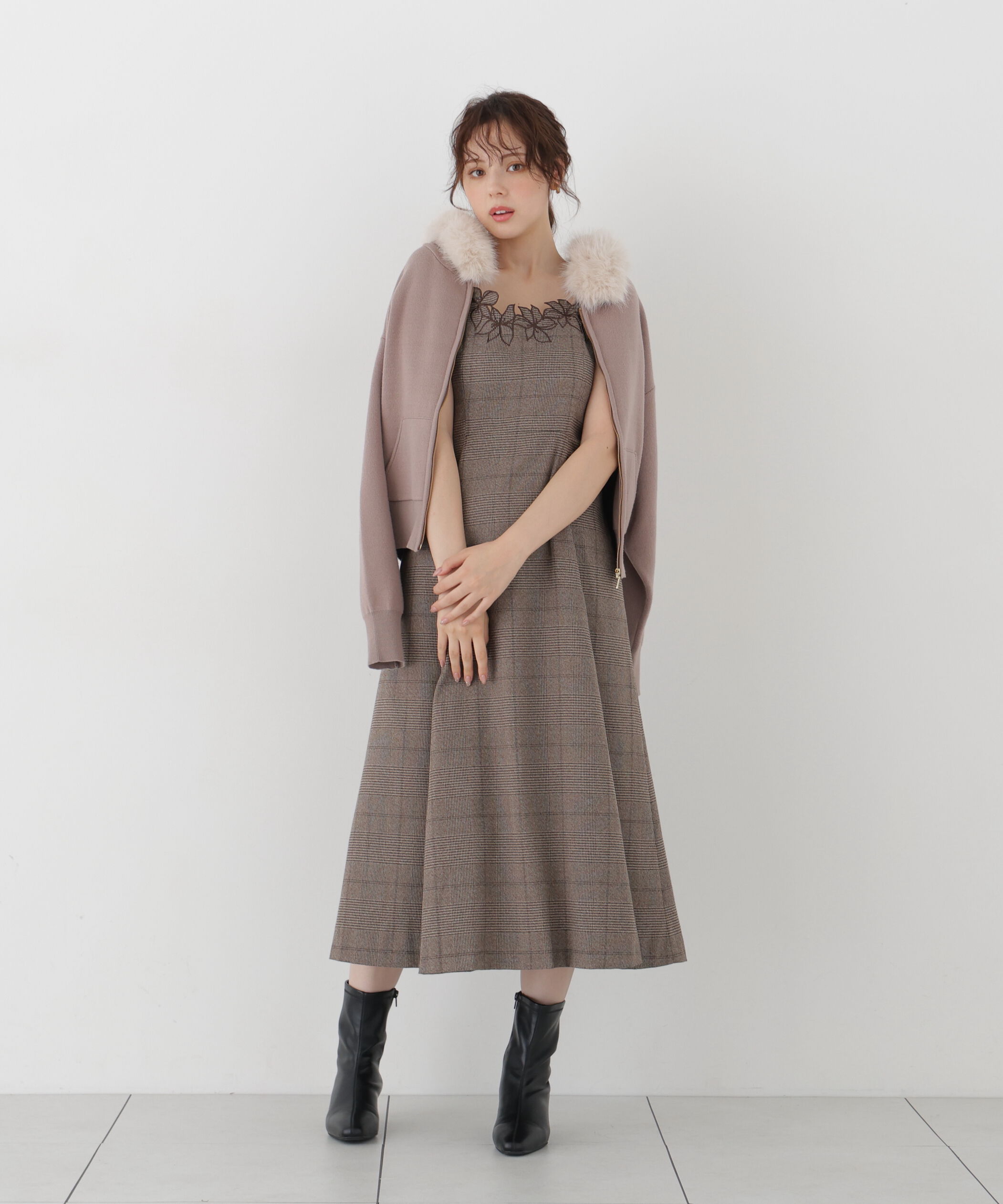 PROPORTION BODY DRESSING「フェイクファー付きニットパーカー 26AW」|ニット・セーター|