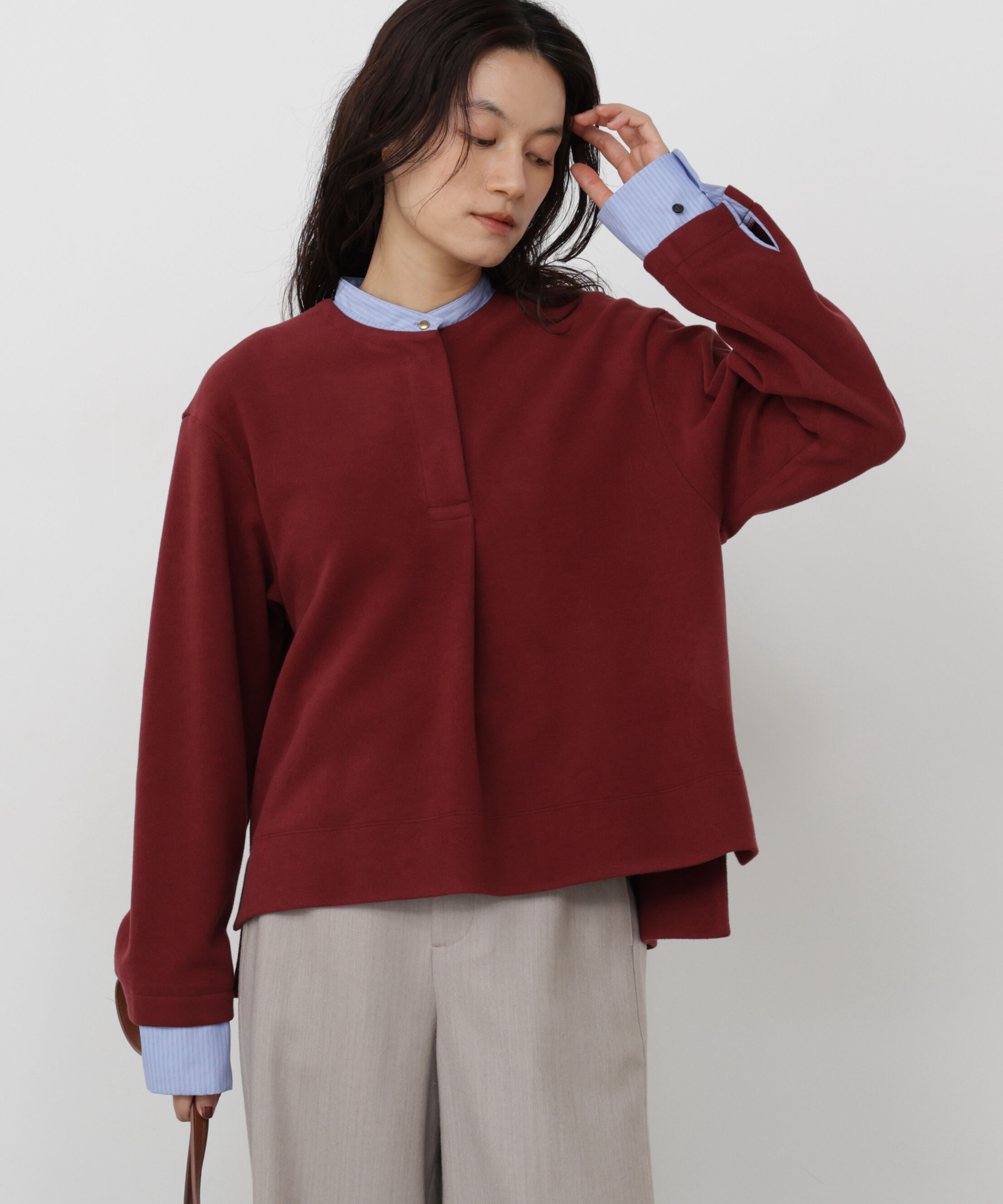  「◆ミルドジャージーシャツドッキングプルオーバー」|Tシャツ・カットソー|ボルドー