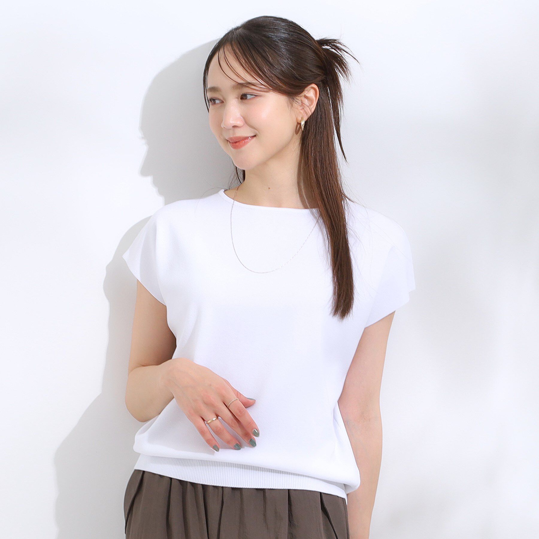 SHOO･LA･RUE「【洗える/S-LL/ひんやり】さらりと好印象　総針フレンチスリーブニット」|ニット・セーター|