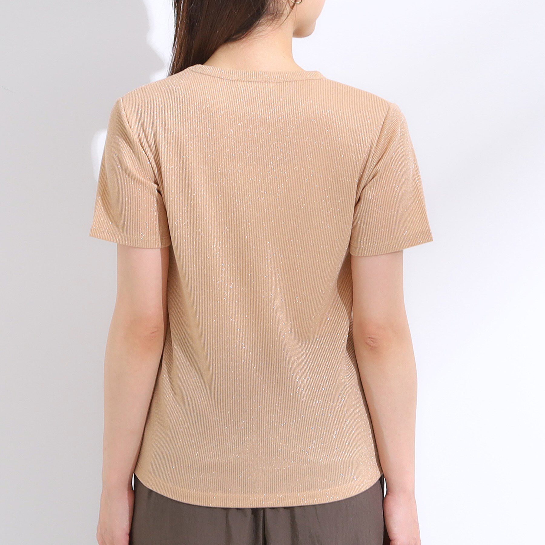 SHOO･LA･RUE「【S-LL】大人のラメ感 テレコ半袖トップス」|Tシャツ・カットソー|