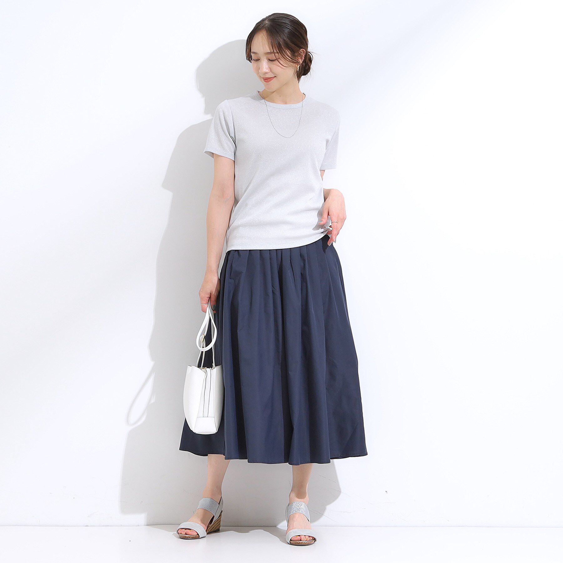 SHOO･LA･RUE「【S-LL】大人のラメ感 テレコ半袖トップス」|Tシャツ・カットソー|