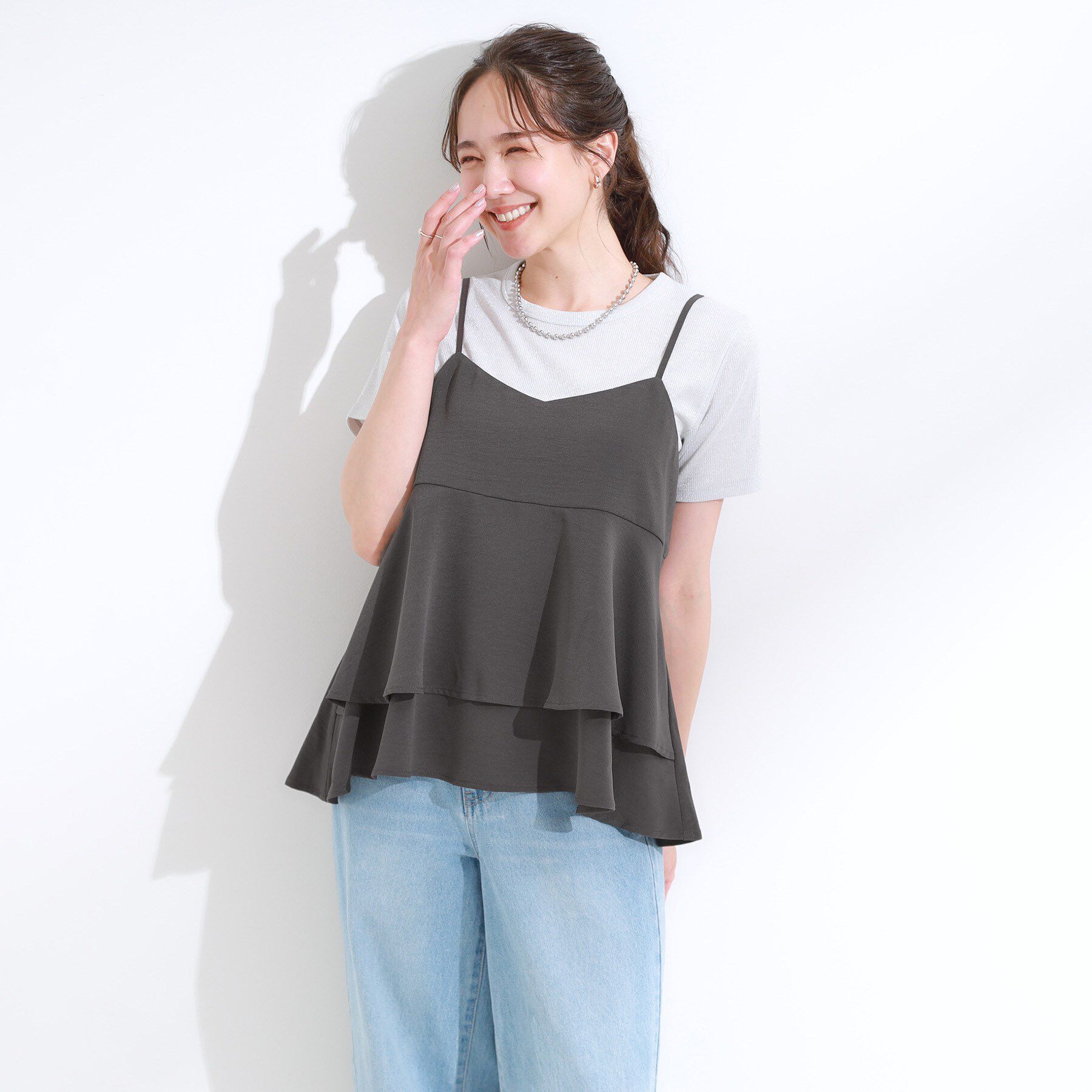 SHOO･LA･RUE「【S-LL/セットアップ可/ひんやり】女性らしさ溢れる ティアードキャミソール」|キャミソール|