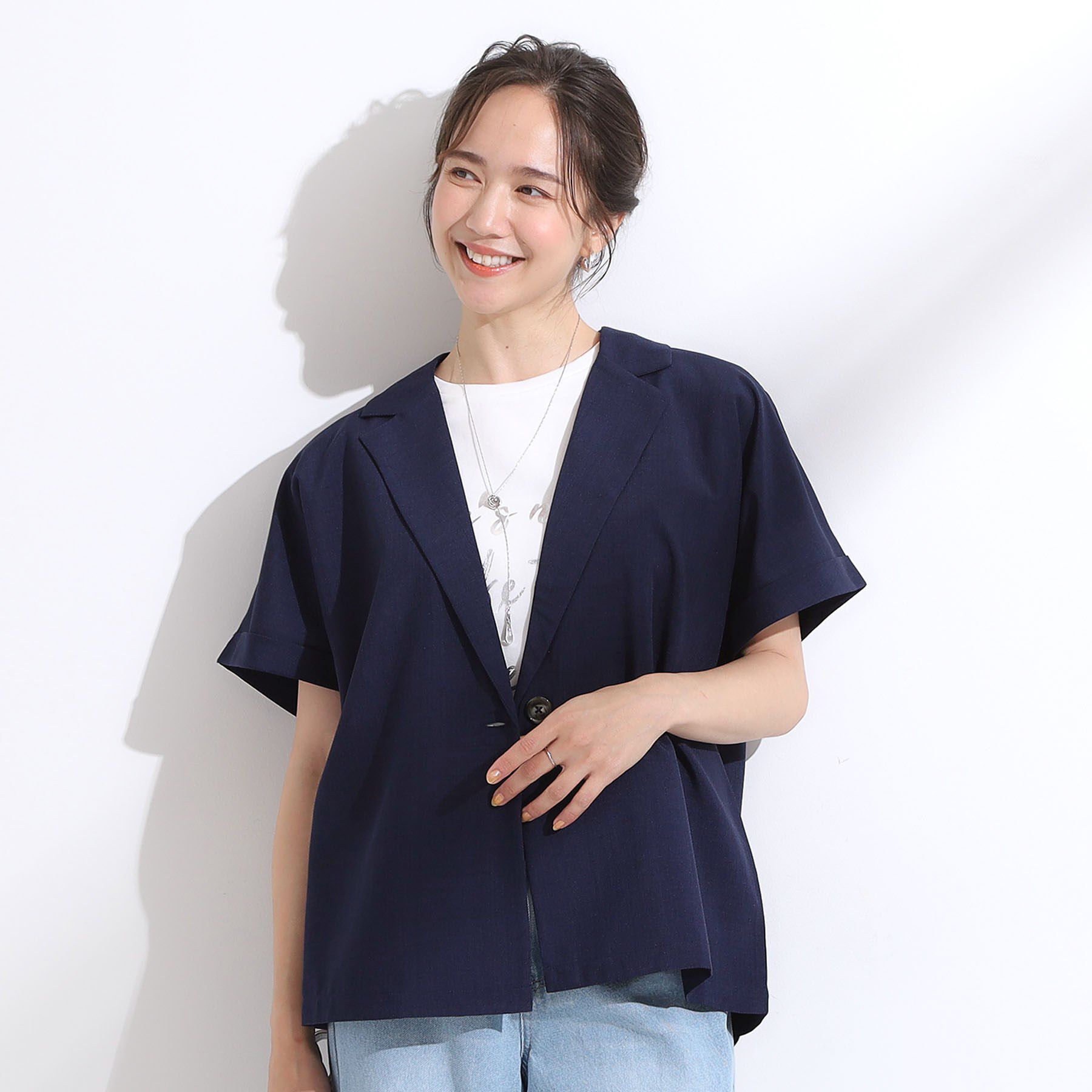 SHOO･LA･RUE「【S-LL】さらりと着たい大人のための 麻調半袖ジャケット」|テーラードジャケット|