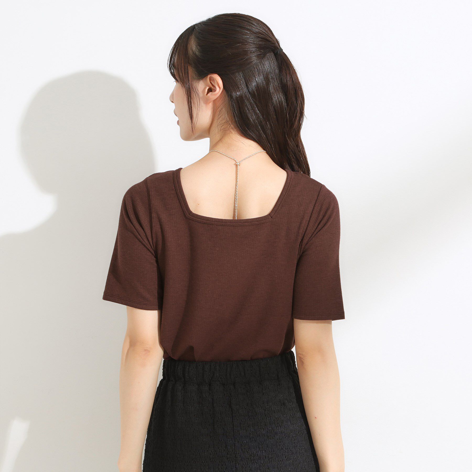 SHOO･LA･RUE「【S-LL/ひんやり/前後2WAY】シンプルだから使いやすい テレコTシャツ」|Tシャツ・カットソー|