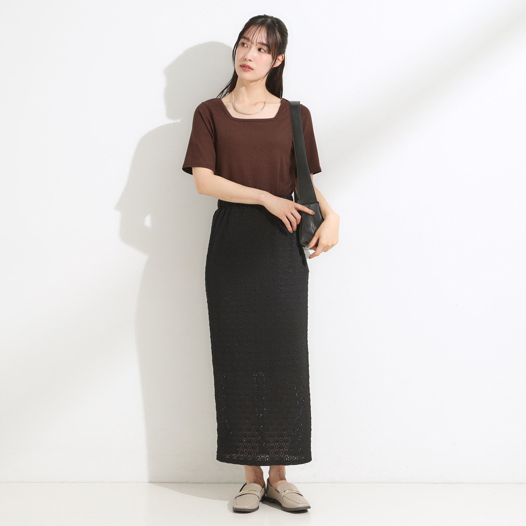 SHOO･LA･RUE「【S-LL/ひんやり/前後2WAY】シンプルだから使いやすい テレコTシャツ」|Tシャツ・カットソー|