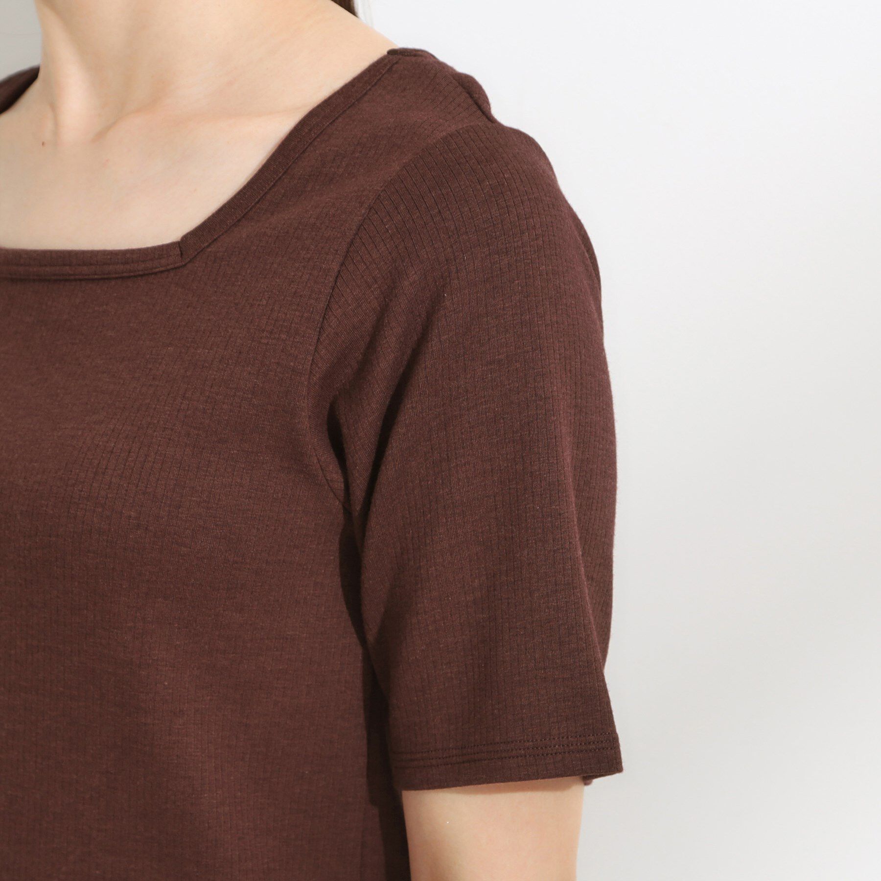 SHOO･LA･RUE「【S-LL/ひんやり/前後2WAY】シンプルだから使いやすい テレコTシャツ」|Tシャツ・カットソー|