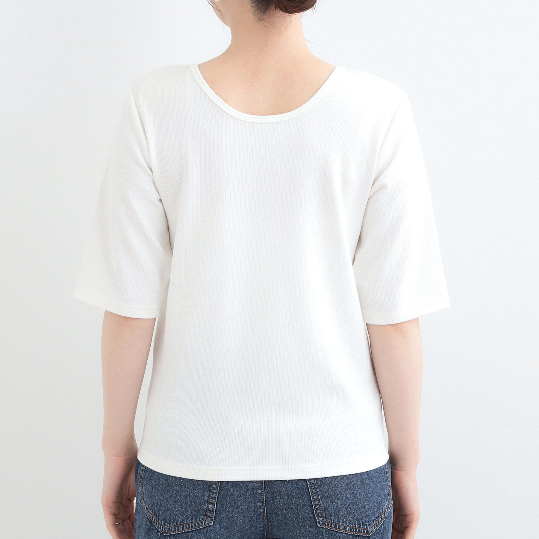 SHOO･LA･RUE「【ネックアソート/洗濯機可】テレコ5分袖トップス」|Tシャツ・カットソー|