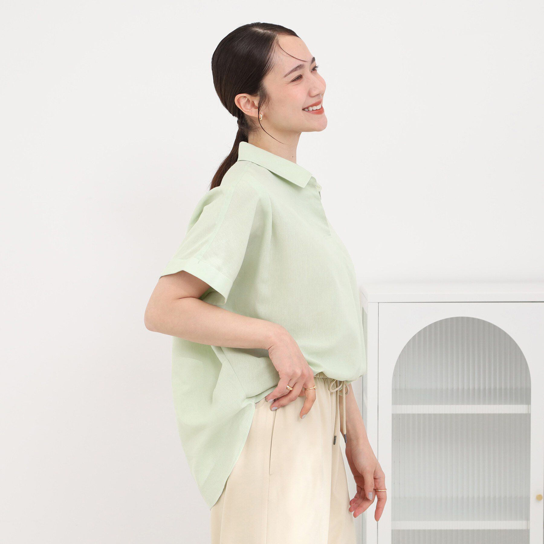 SHOO･LA･RUE「【UV/吸水速乾/抗菌防臭】インせず着られる フレンチリネンスキッパーシャツ」|シャツ・ブラウス|