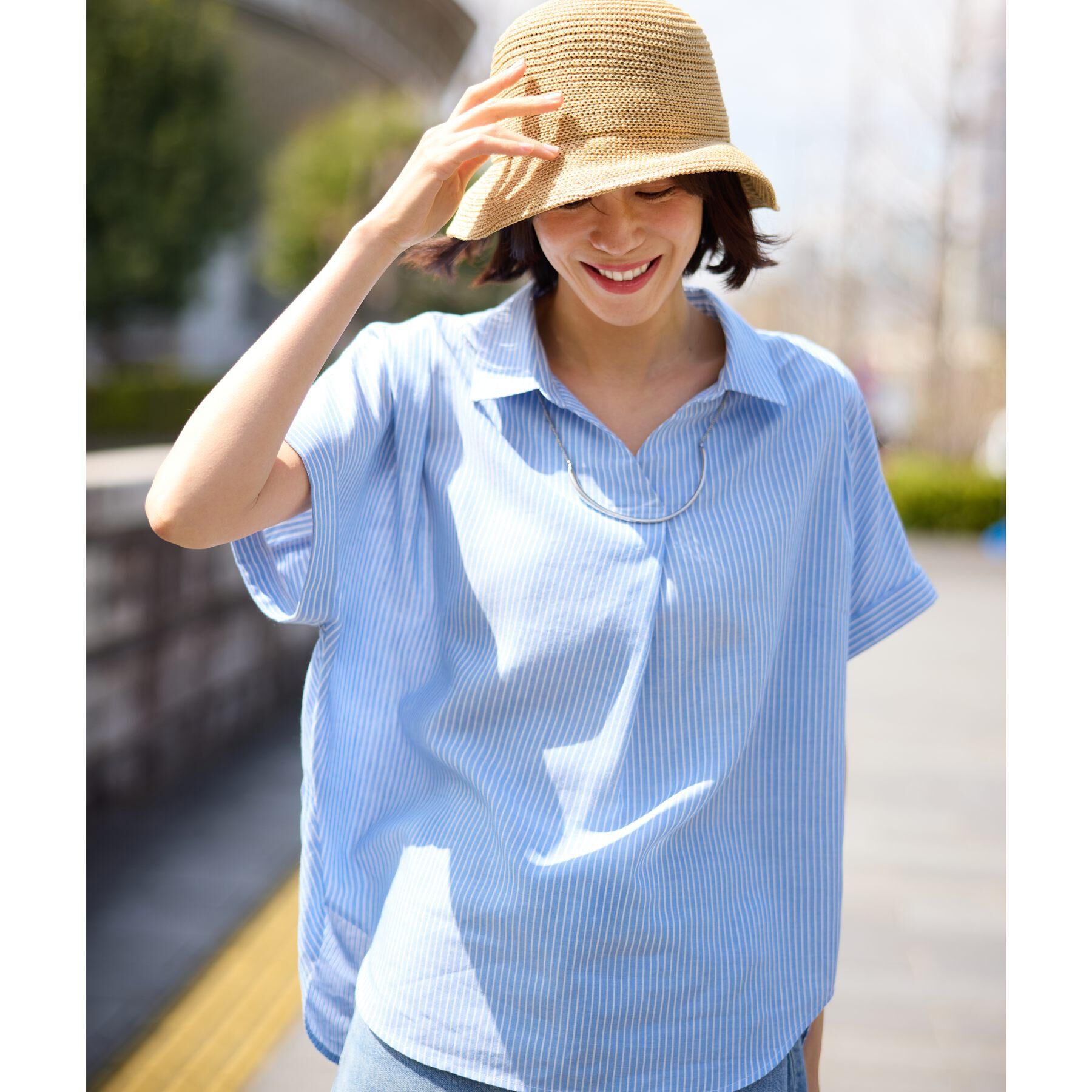SHOO･LA･RUE「【UV/吸水速乾/抗菌防臭】インせず着られる フレンチリネンスキッパーシャツ」|シャツ・ブラウス|