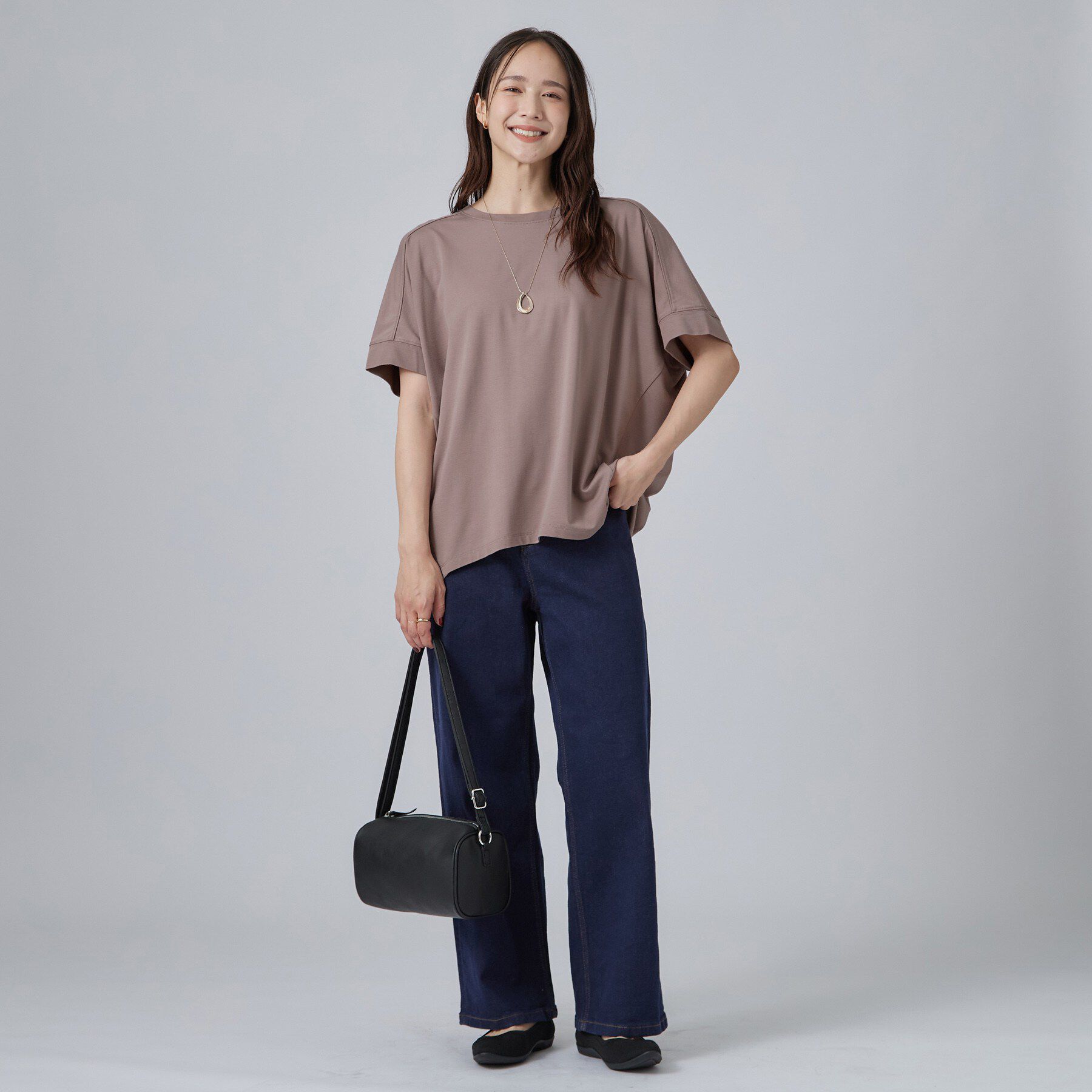 SHOO･LA･RUE「【ひんやり/UV/S-LL/体型カバー】ゆるっとインせず決まる ひやとろドルマンTシャツ」|Tシャツ・カットソー|