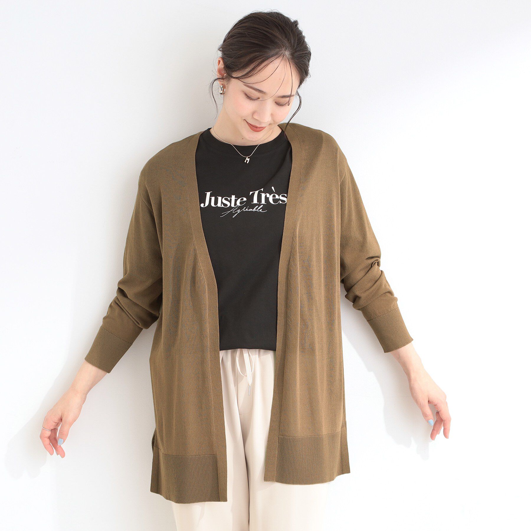 SHOO･LA･RUE「【洗濯機可/S-LL】着る方がすっきり見えに マルチに使えるミドルトッパーカーディガン」|カーディガン|