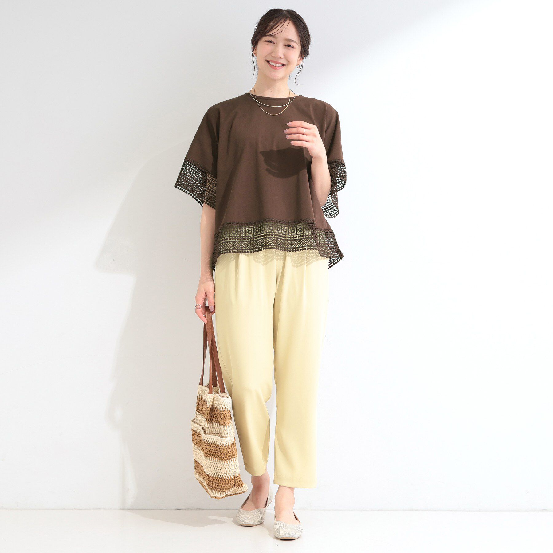 SHOO･LA･RUE「【洗濯機可/体型カバー/S-LL】レース使いがポイント デザインTシャツ」|Tシャツ・カットソー|