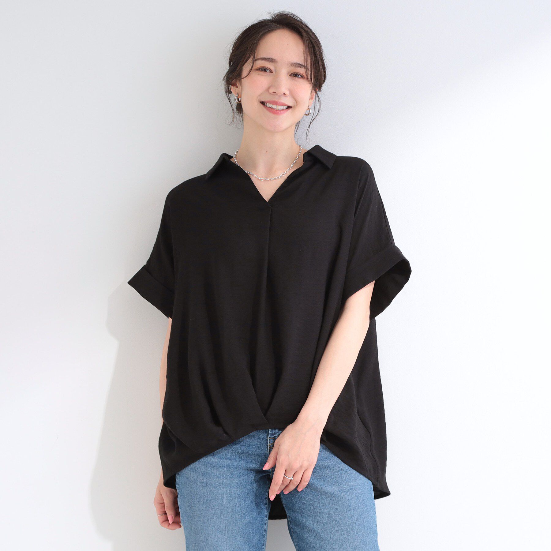SHOO･LA･RUE「【S-LL/洗濯機可】インせず着られる 裾タック スキッパーシャツ」|シャツ・ブラウス|