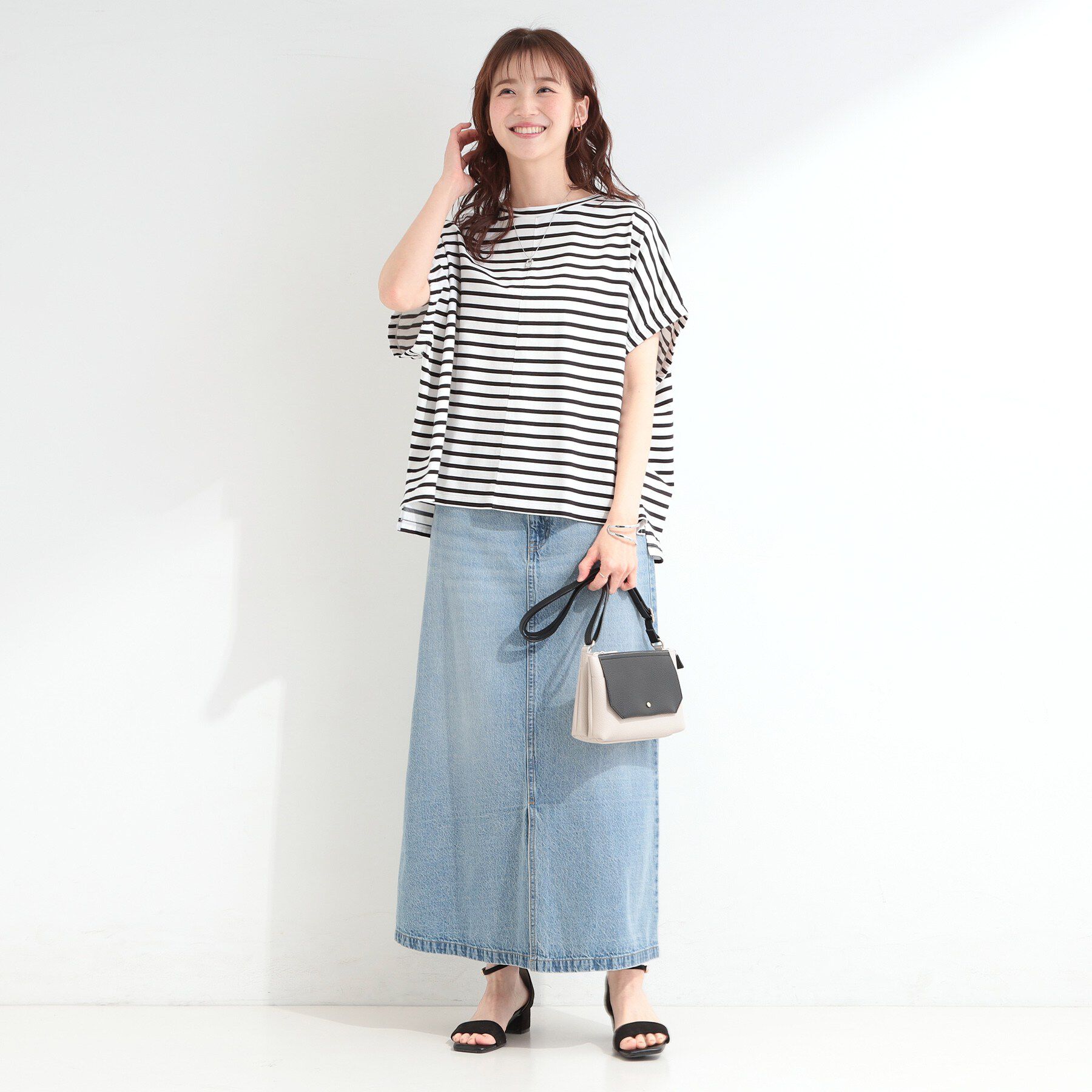 SHOO･LA･RUE「【洗濯機可】シンプルにこなれて見せる お袖ギャザードルマンTシャツ」|Tシャツ・カットソー|