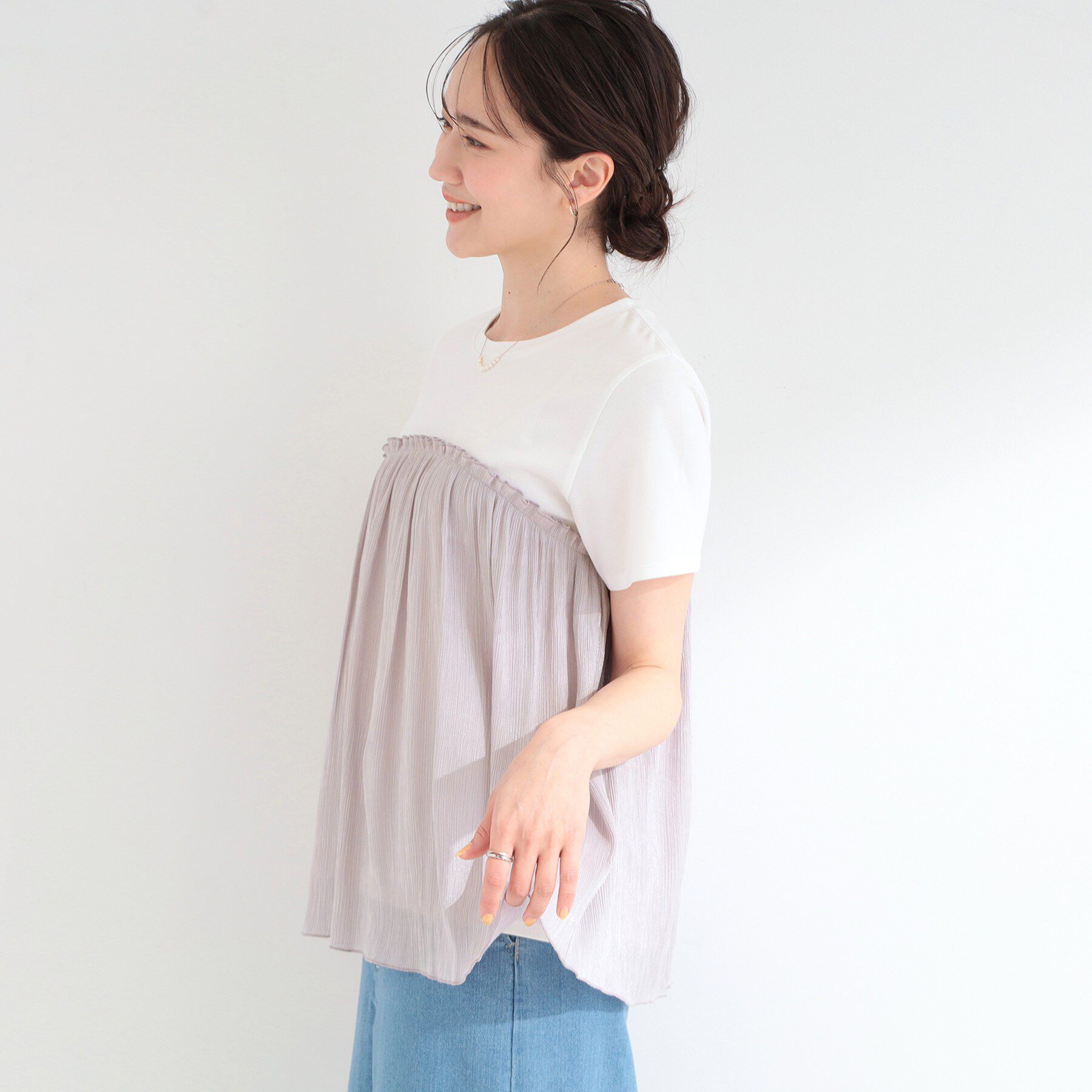 SHOO･LA･RUE「【体型カバー】1枚でインせず決まる きらきらビスチェ風Tシャツ」|Tシャツ・カットソー|