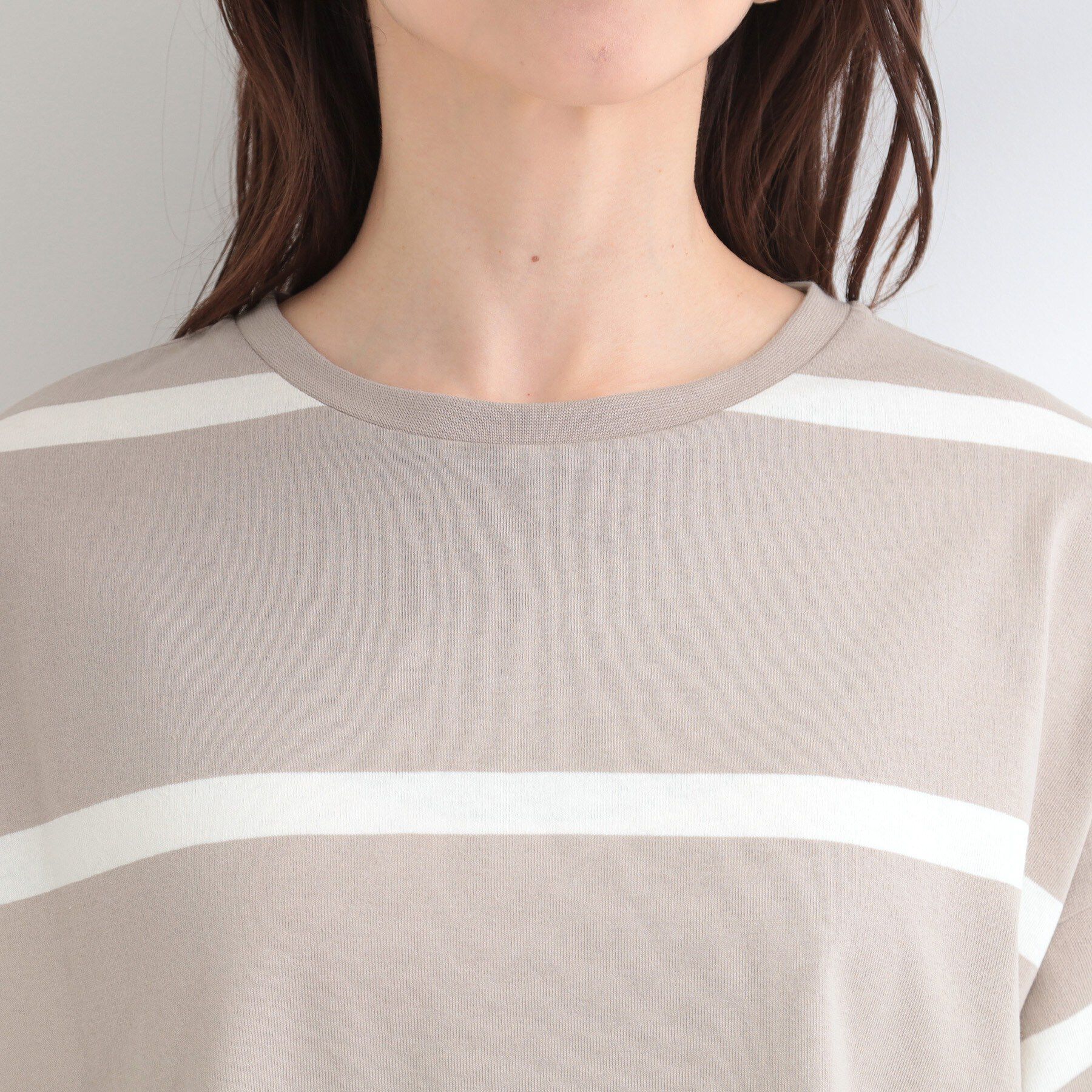SHOO･LA･RUE「【S-LL】涼しげで爽やか 太ボーダー斜め切り替えTシャツ」|Tシャツ・カットソー|