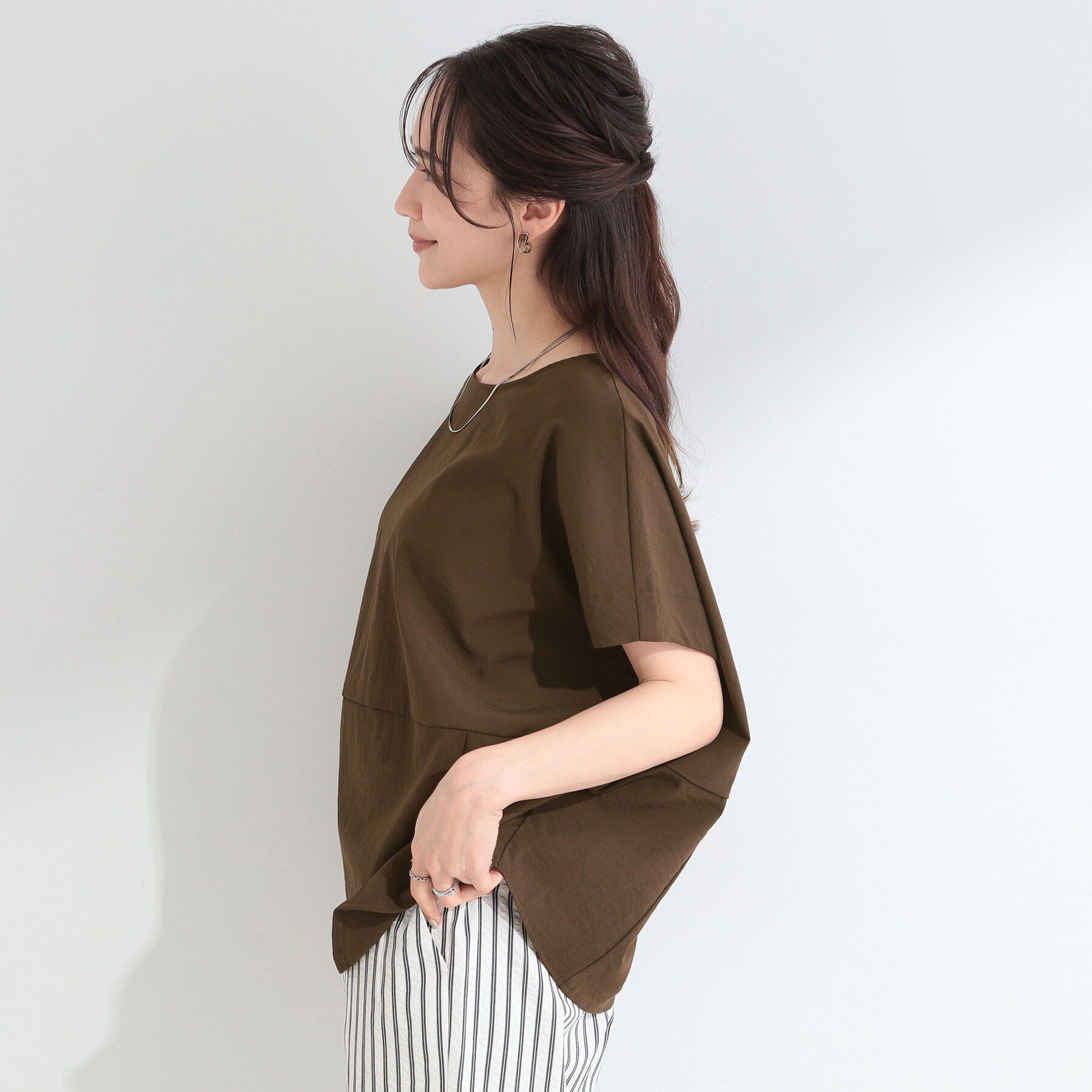 SHOO･LA･RUE「【洗濯機可/セットアップ可】軽凛(かろりん) シンプル上品 切替コクーントップス」|Tシャツ・カットソー|