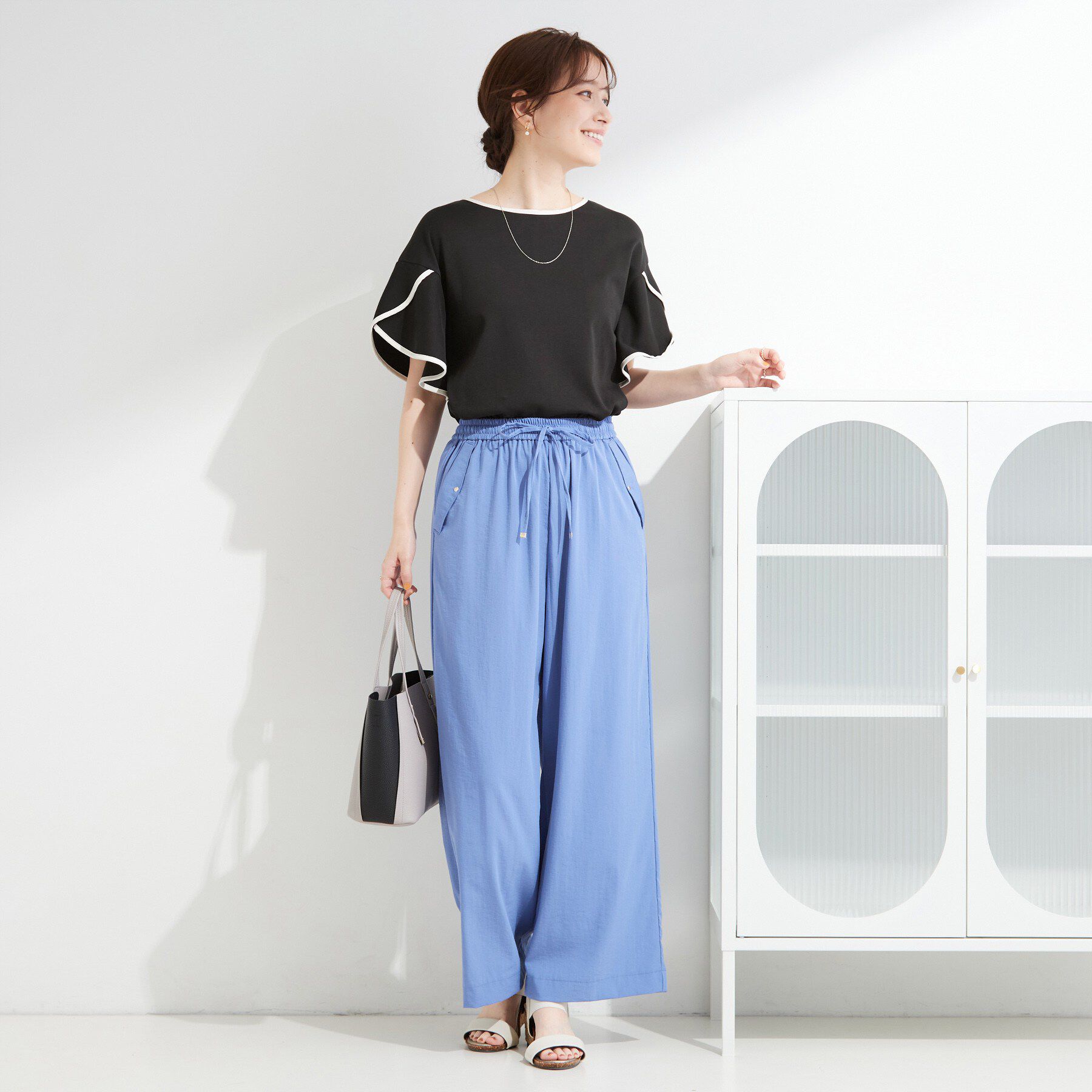 SHOO･LA･RUE「【洗濯機可/S-LL】配色パイピング フレアスリーブトップス」|Tシャツ・カットソー|