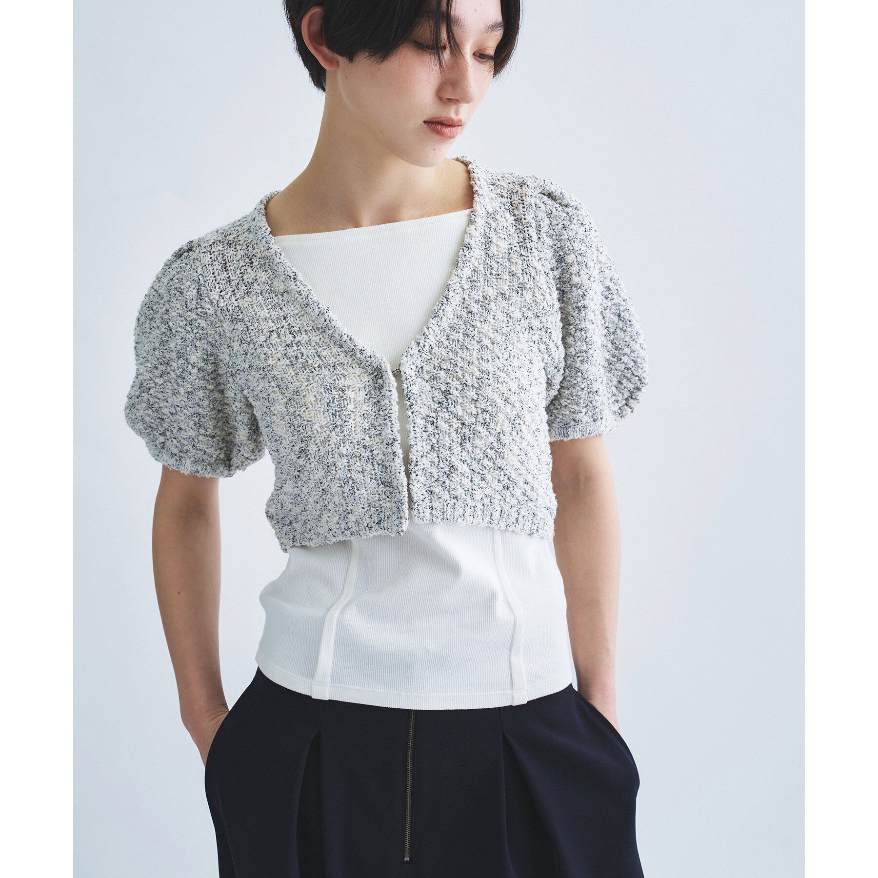CODE A「cloudy puff cardigan」|カーディガン|ライトグレー(011