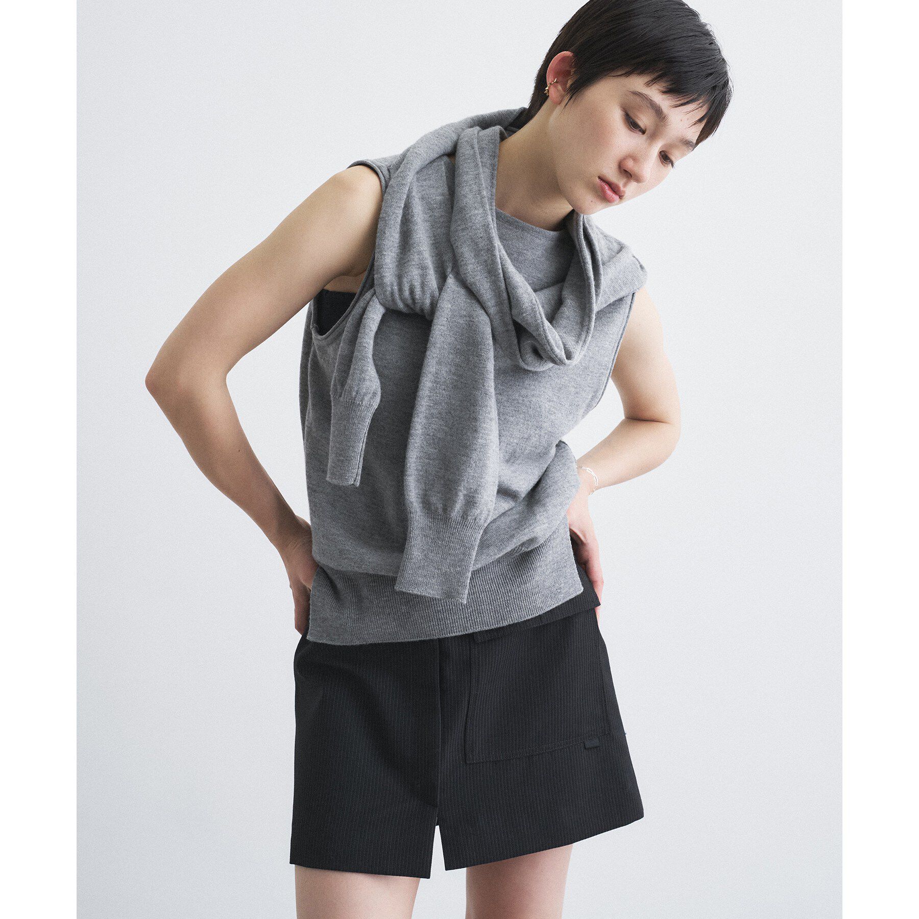 CODE A「SYSTEM｜CONVERTIBLE－SLEEVE WOOL KNIT TOP」|ニット・セーター|ライトグレー(011