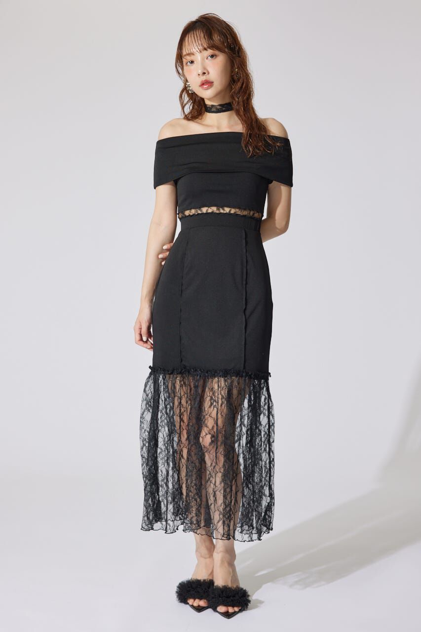 rienda「レースコンビオフショルカットワンピース」|ワンピース|BLK