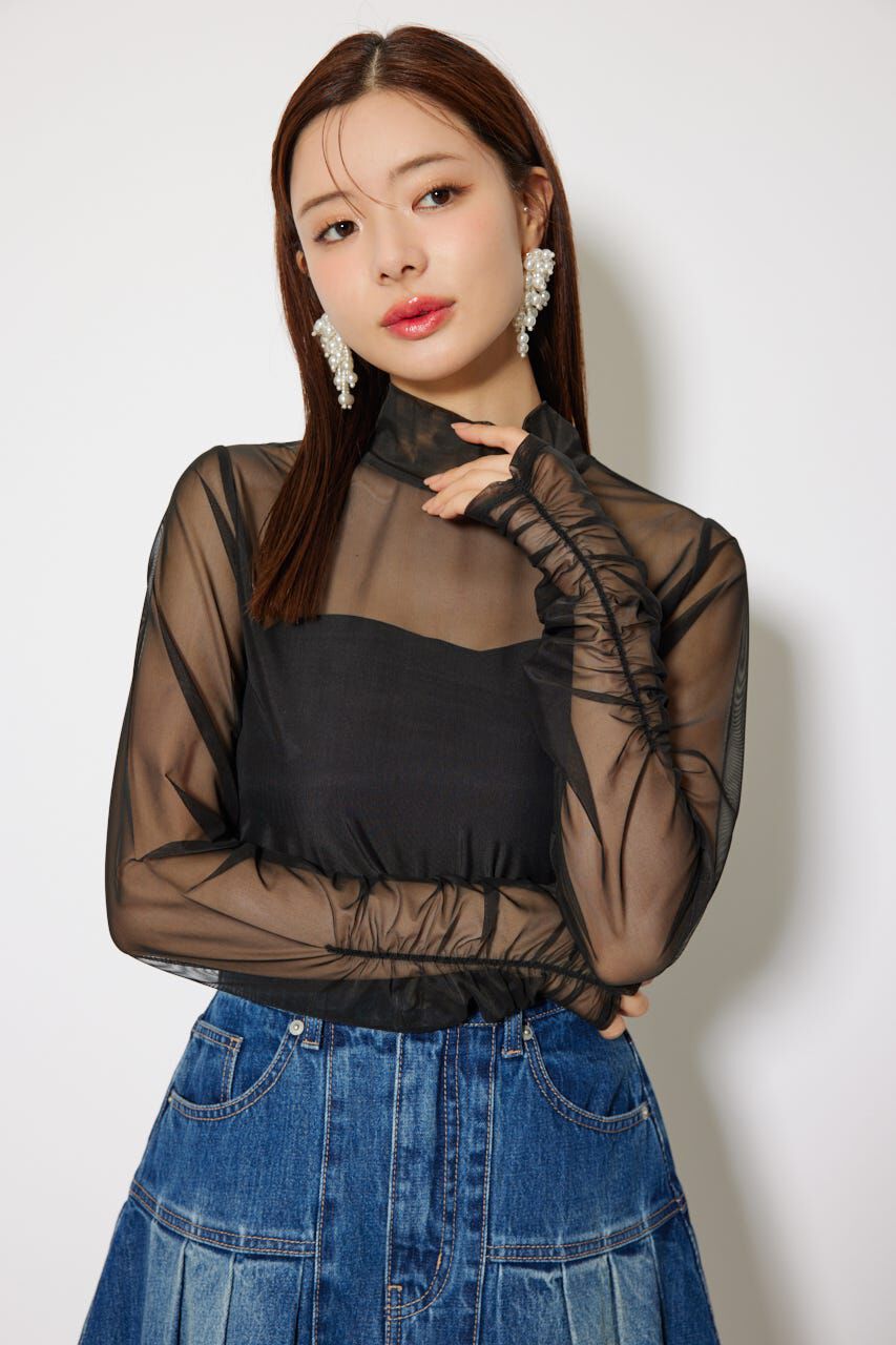 rienda「2WAYスリーブギャザーシアートップス」|Tシャツ・カットソー|