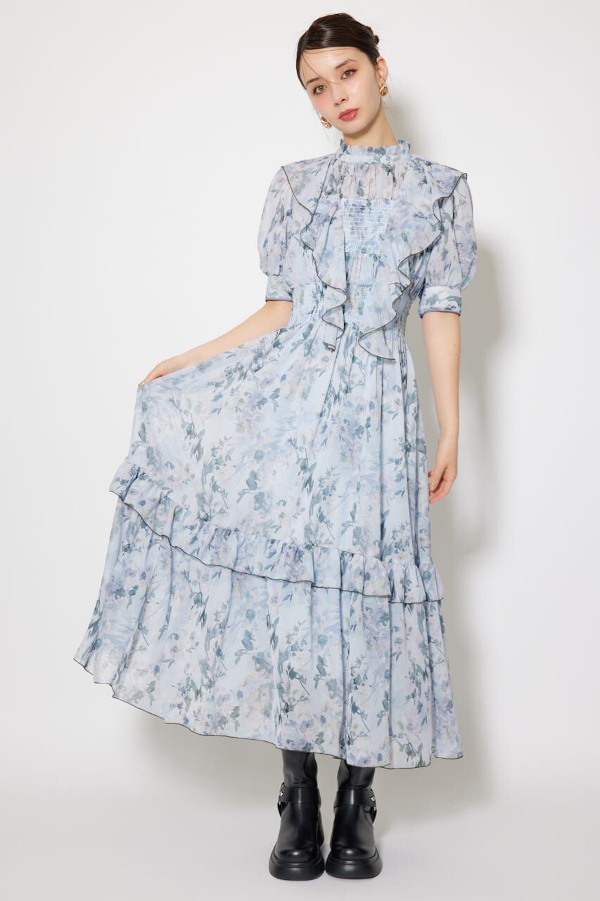 rienda「フロントロングフリルマルチパターンワンピース」|ワンピース|柄BLU5