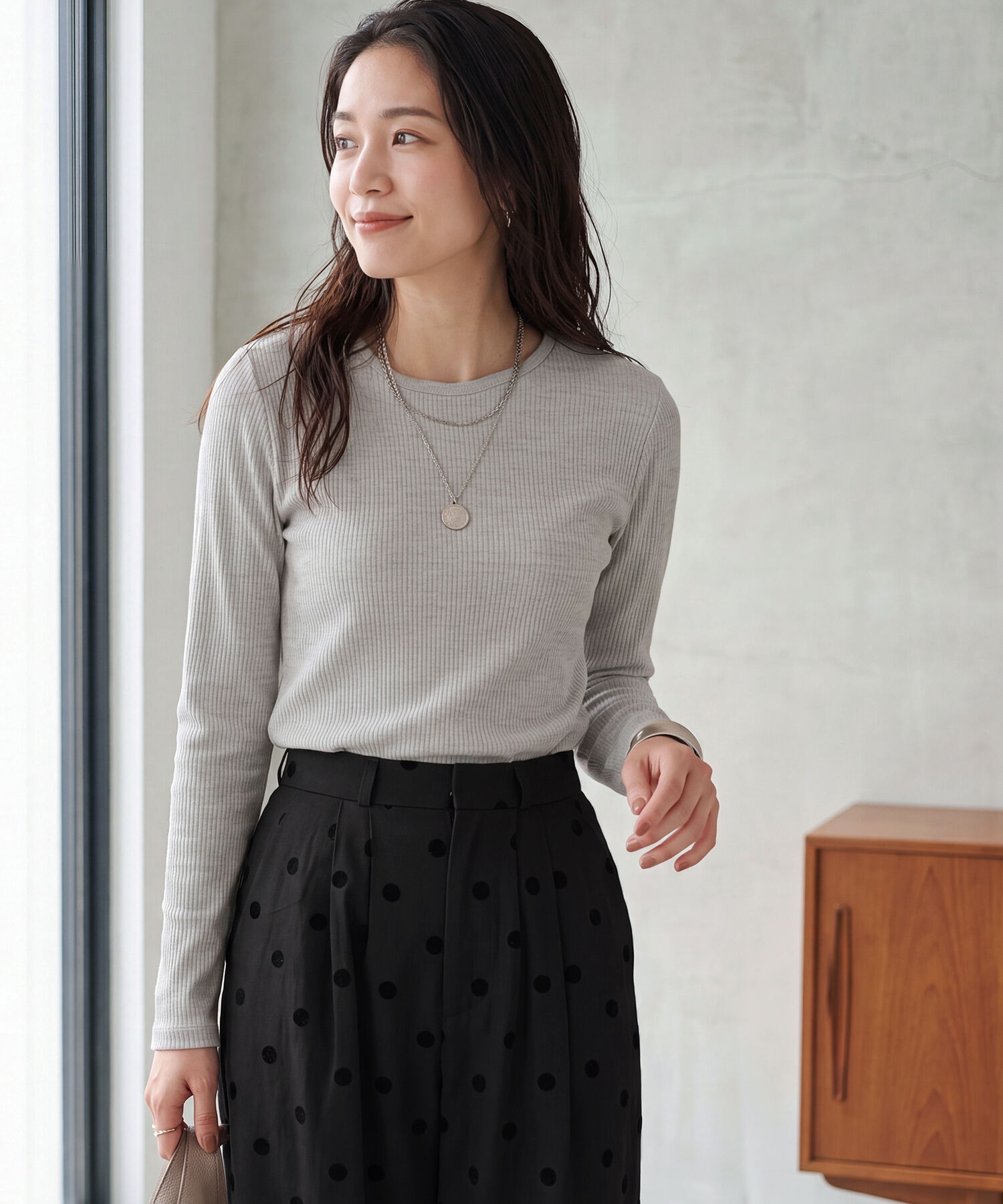 STYLE DELI「中太リブBASIC長袖カットソートップス」|Tシャツ・カットソー|ライトグレー