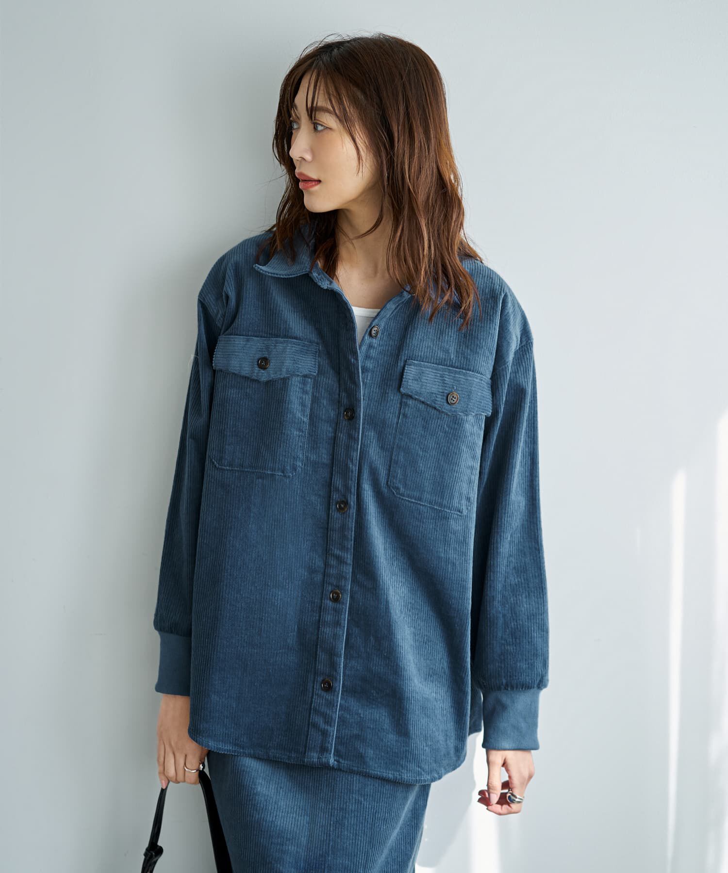 STYLE DELI「【セットアップ対応】コーデュロイシャツジャケット」|シャツ・ブラウス|ブルー