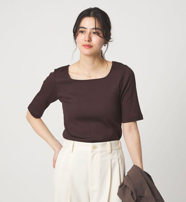 UNITED ARROWS green label relaxing「ブライトリブ スクエアネック 5分袖 プルオーバー カットソー」|Tシャツ・カットソー|