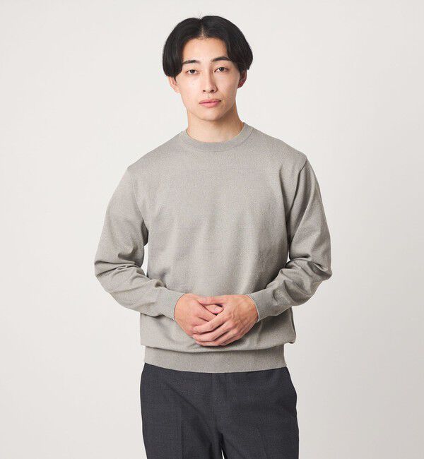 UNITED ARROWS green label relaxing「A+ MOULINE ポリエステル クルーネック ニット」|ニット・セーター|MD.GRAY