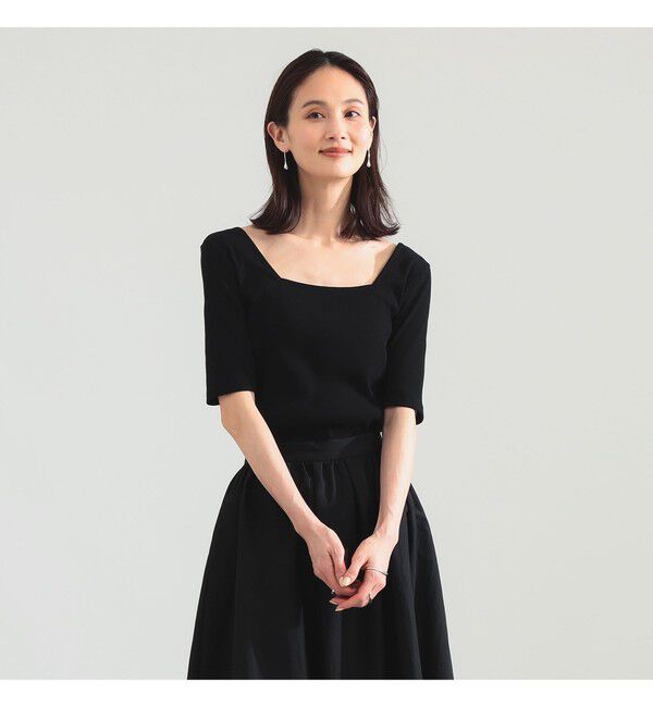 BEAMS SELECTION for WOMEN「【別注】スタイリスト佐藤佳菜子 &times; SLOANE / スクエアネック リブ Tシャツ」|Tシャツ・カットソー|