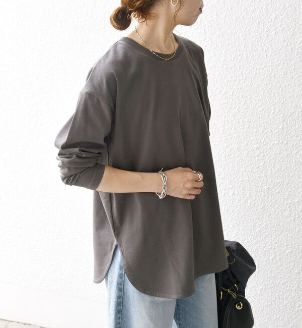 SHIPS any「〈吸水速乾/洗濯機可能〉ラウンドヘム ロングスリーブ ワイド TEE」|Tシャツ・カットソー|ブラウン