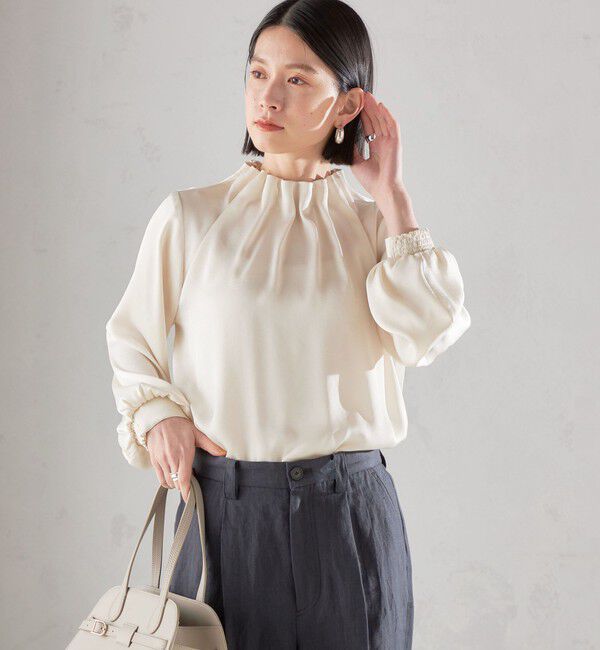 SHIPS for women「【一部WEB限定】〈手洗い可能〉ヴィンテージ サテン ネック ギャザー ブラウス」|シャツ・ブラウス|