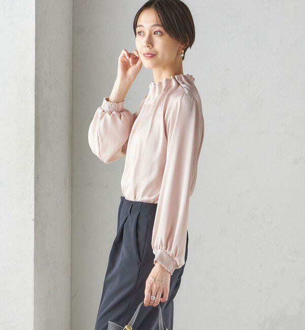 SHIPS for women「【一部WEB限定】〈手洗い可能〉ヴィンテージ サテン ネック ギャザー ブラウス」|シャツ・ブラウス|