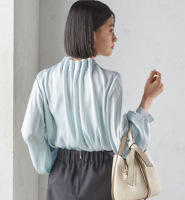 SHIPS for women「【一部WEB限定】〈手洗い可能〉ヴィンテージ サテン ネック ギャザー ブラウス」|シャツ・ブラウス|