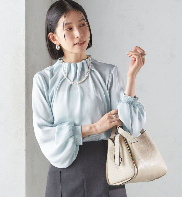 SHIPS for women「【一部WEB限定】〈手洗い可能〉ヴィンテージ サテン ネック ギャザー ブラウス」|シャツ・ブラウス|