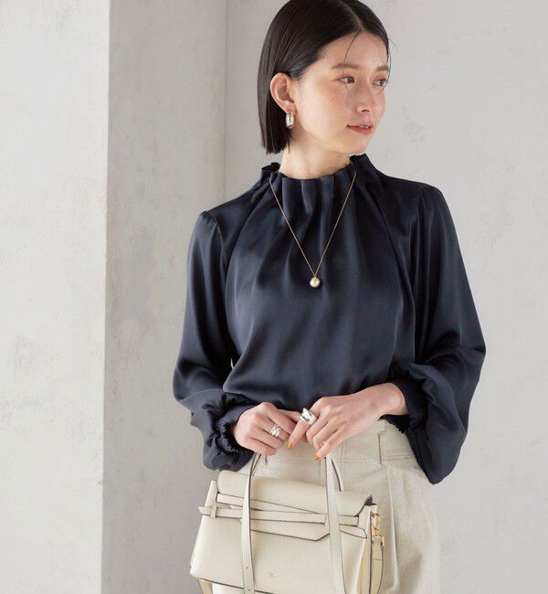 SHIPS for women「【一部WEB限定】〈手洗い可能〉ヴィンテージ サテン ネック ギャザー ブラウス」|シャツ・ブラウス|