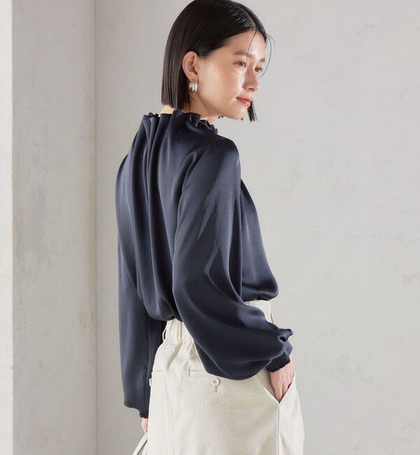 SHIPS for women「【一部WEB限定】〈手洗い可能〉ヴィンテージ サテン ネック ギャザー ブラウス」|シャツ・ブラウス|